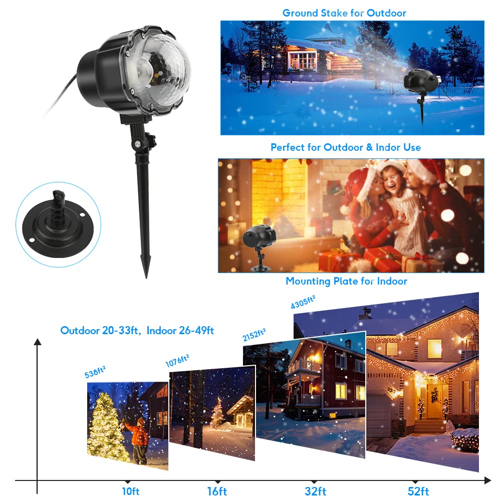 ARGIGU Snowfall Christmas Light Projector, Remote Control, Rotating, Black, Model WL-602W, Indoor/Outdoor Use