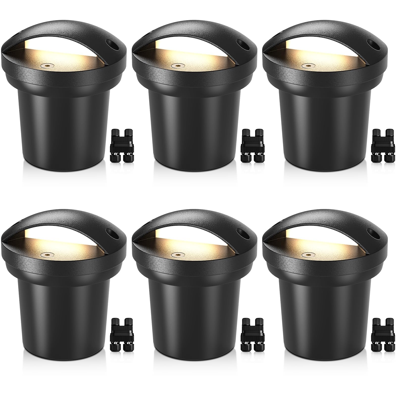 SUNVIE 6 Pack Low Voltage Landscape Lighting 5W Waterproof Well Lights Landscape LED in Ground with Wire Connectors Anti-Glare Outdoor Ground Lights 3000K Low Voltage Pathway Lighting for Garden