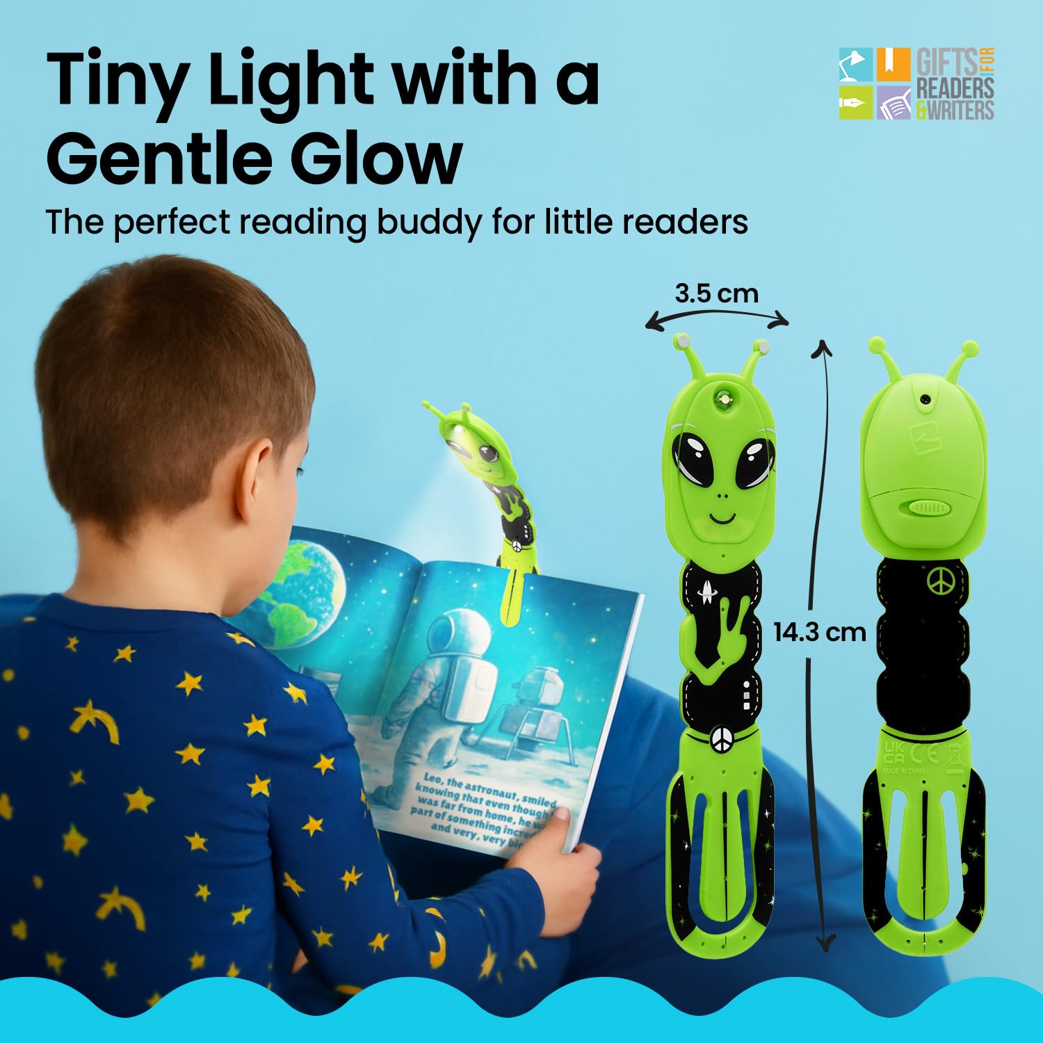 Gifts for Readers & Writers Flexilight Pal 2-in-1 LED Reading Light, Portable Bookmark & Clip-On Lamp, Battery Operated, Alien Green