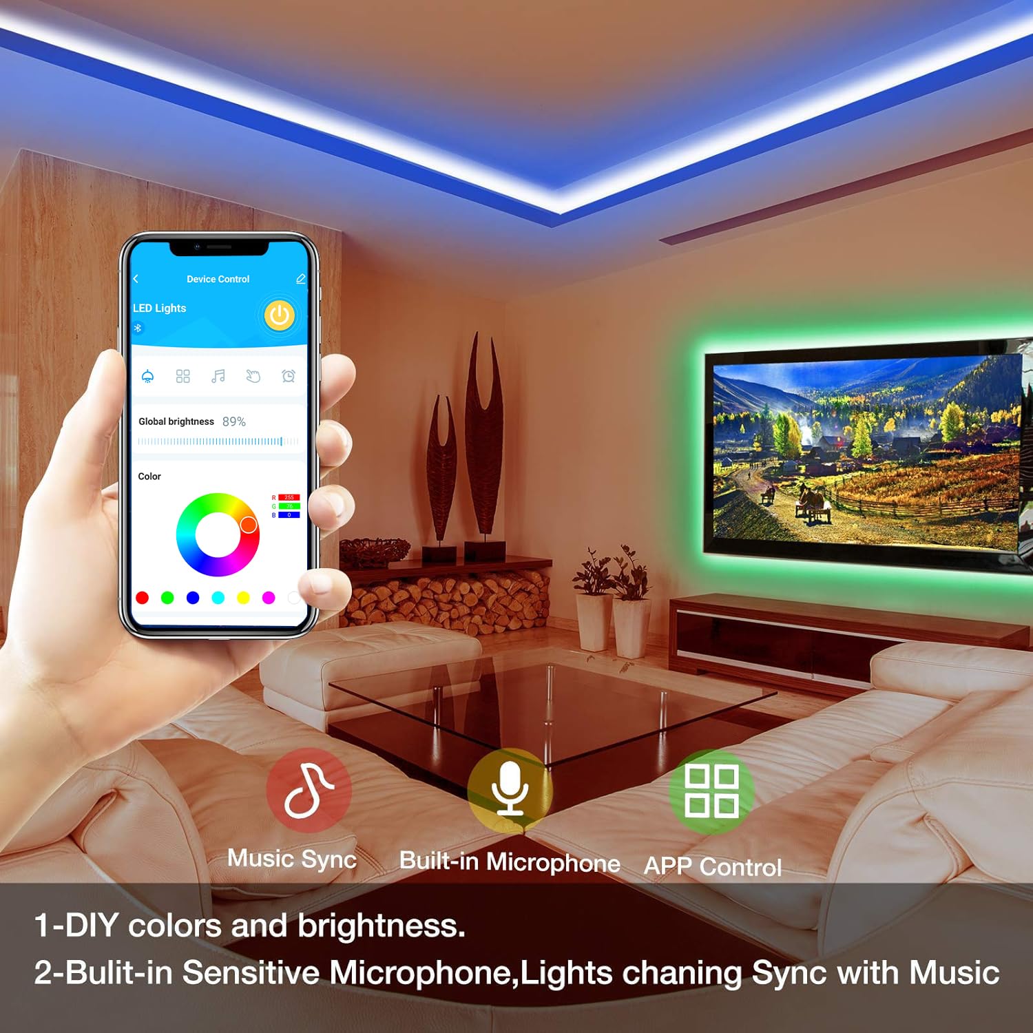 Daybetter 50Ft Led Strip Lights, Bluetooth Control, Multi-Color, Modern Design, Model Flslb503275Rgb-Dbus