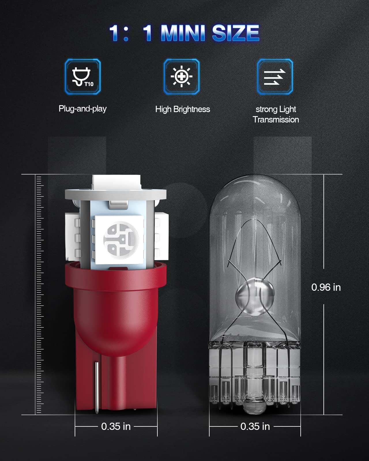 Marsauto 194 LED Bulb Brilliant Red 168 T10 2825 5SMD No Polarity Replacement Bulbs for Car Dome Map Door Courtesy License Plate