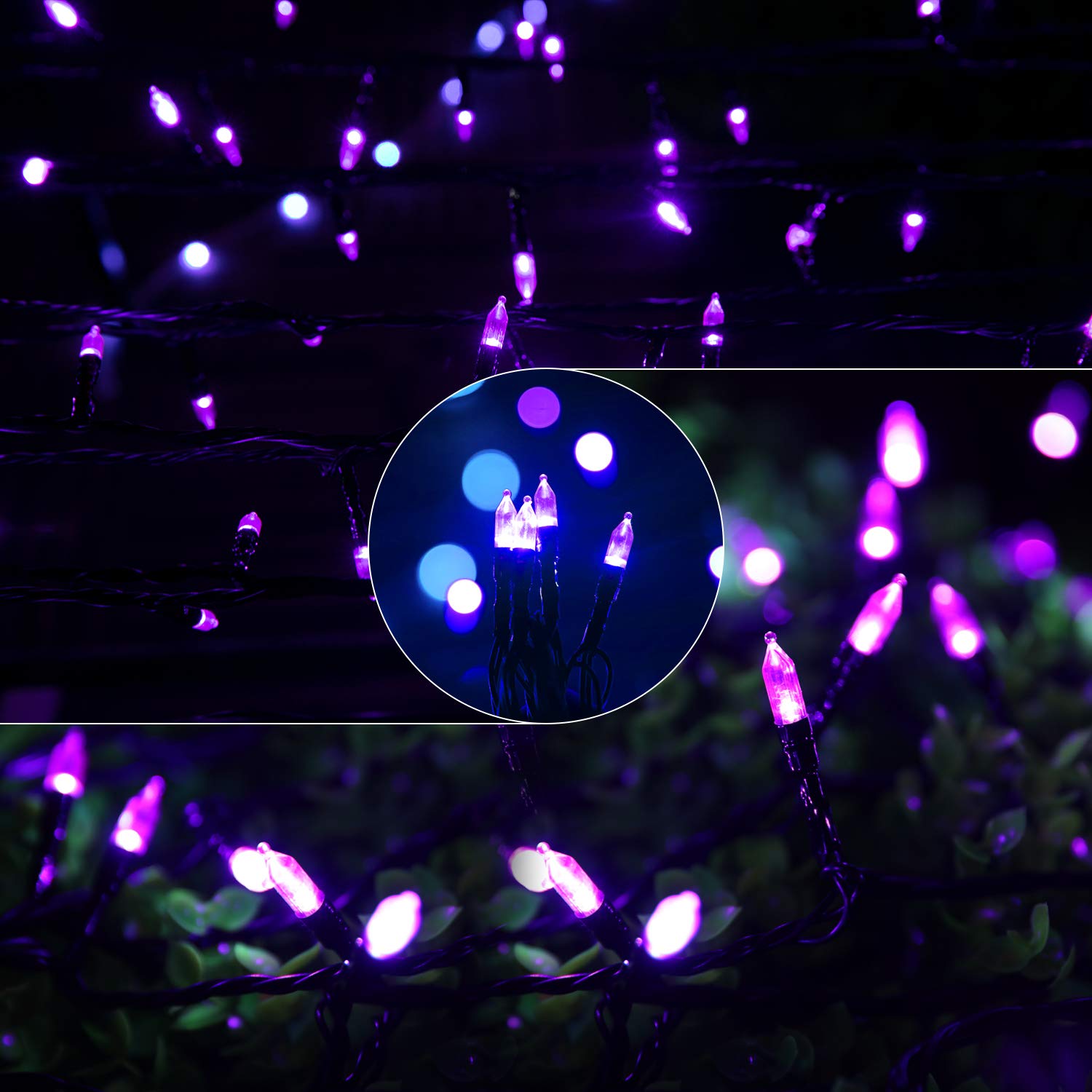 Minetom Halloween String Lights, 66ft 200 LED, 8 Lighting Modes, Purple, Model JT-EL/FC300V0200-C