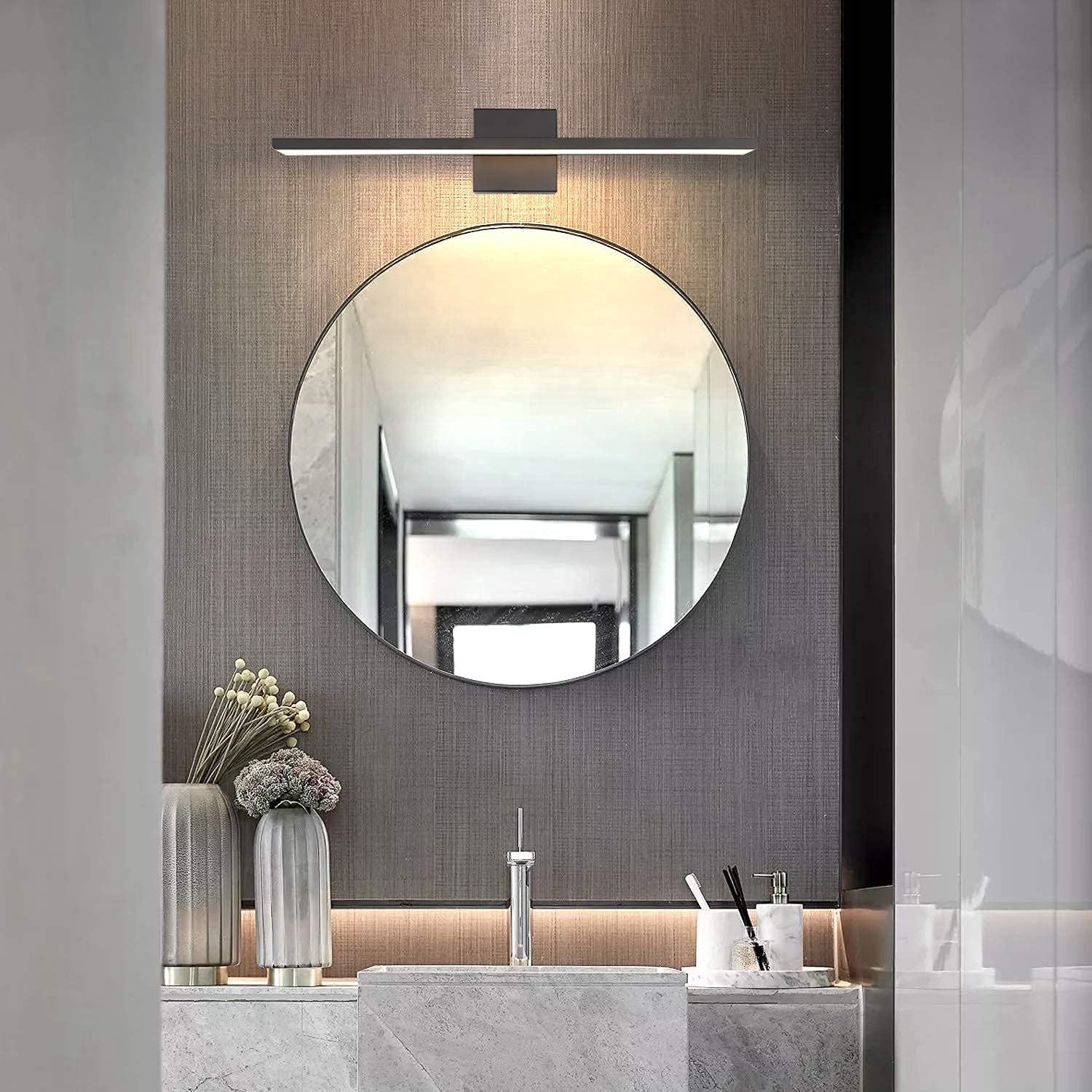 Jusheng 24" Black Led Bathroom Vanity Light - Modern Aluminum Over Mirror Fixture, 3000K