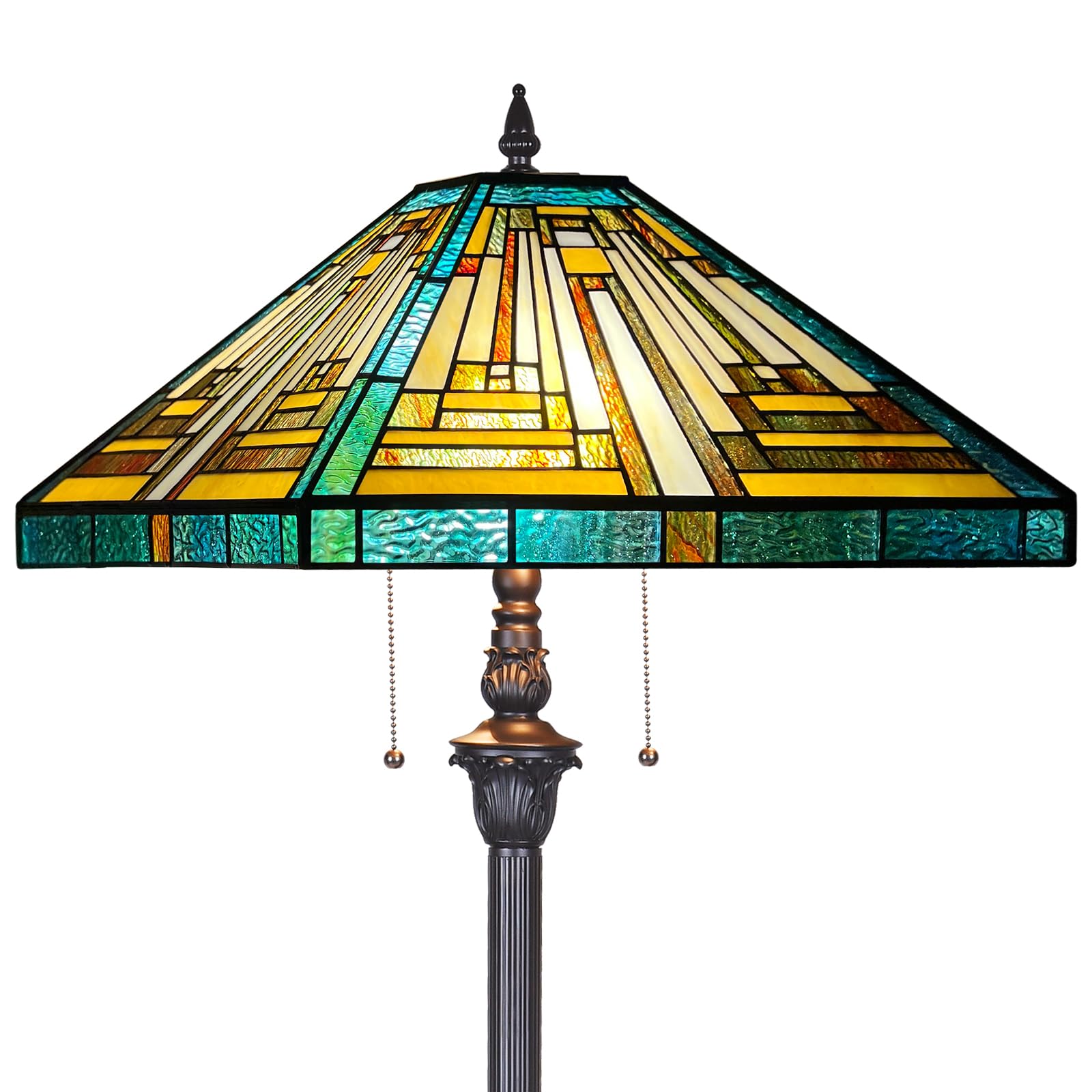 Capulina Tiffany Floor Lamp 2-Light 16X16X63 Inches Amber Green Mission Antique Style Stained Glass Standing Reading Light for L