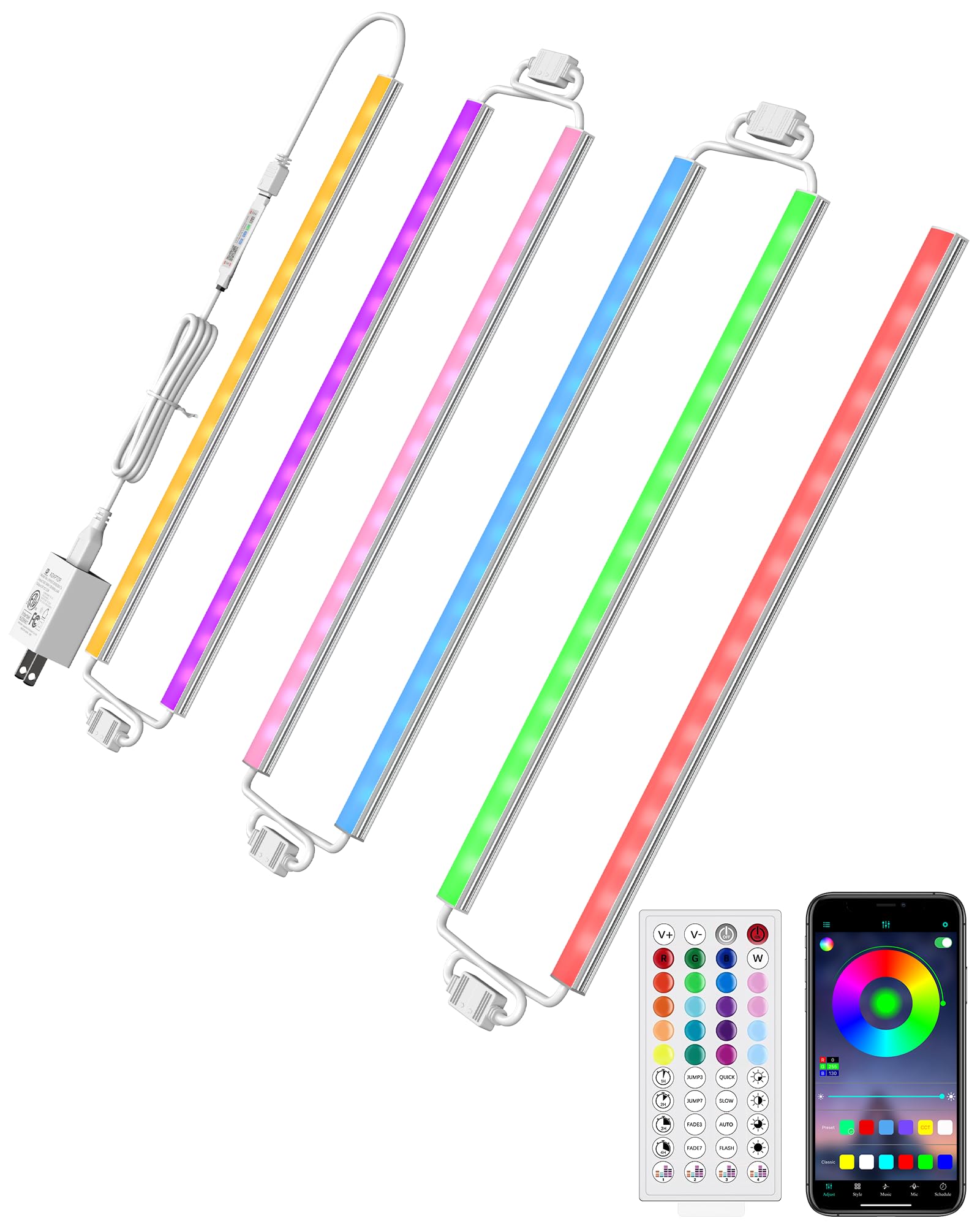 ASOKO RGB Under Cabinet Lights - 300 Lumens, 12-inch LED Strip, 6 Pack, APP & Remote Control, Model UNO-LK
