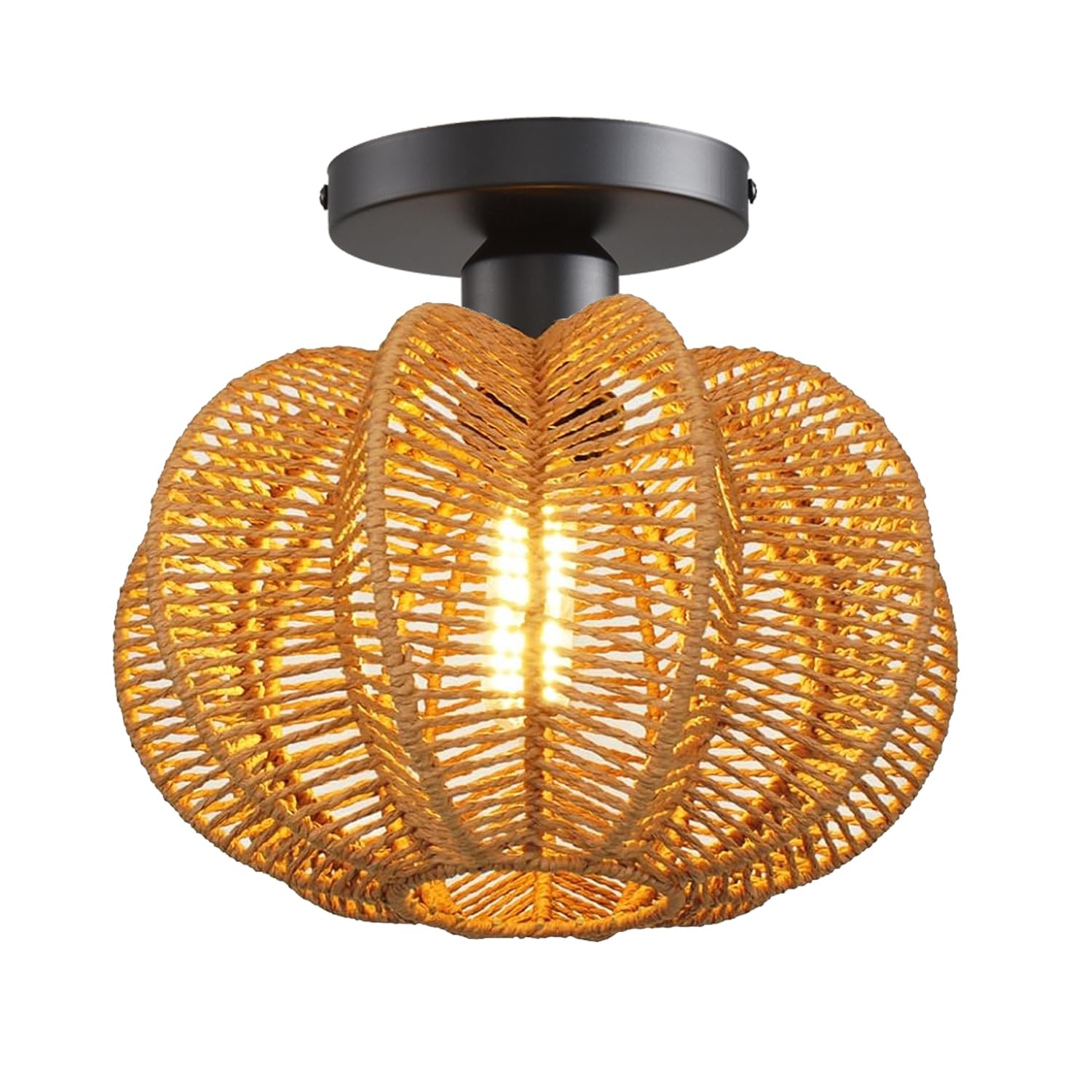 KENMI Hand-Woven Rattan Flush Mount Ceiling Light,Farmhouse Light Fixtures Ceiling Mount Boho for Hallway Bedroom Kitchen Entryw