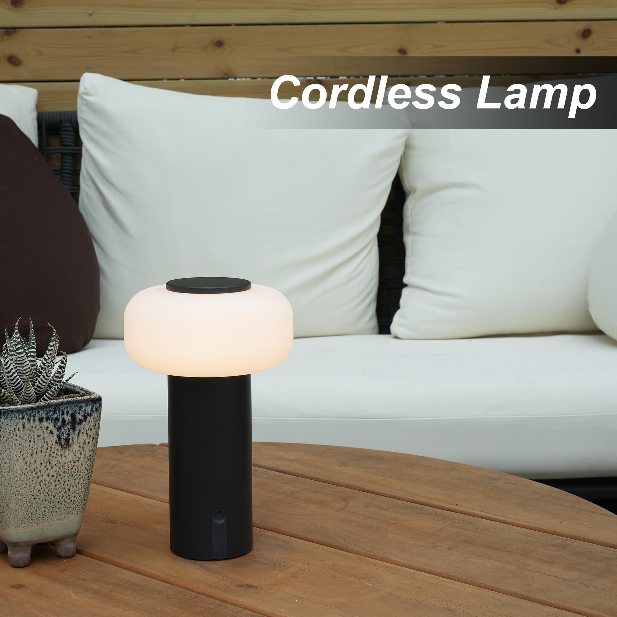WEILAILUX Waterproof Cordless Table Lamp, Rechargeable Touch Dimmable Night Light, Black, Model WL-3690