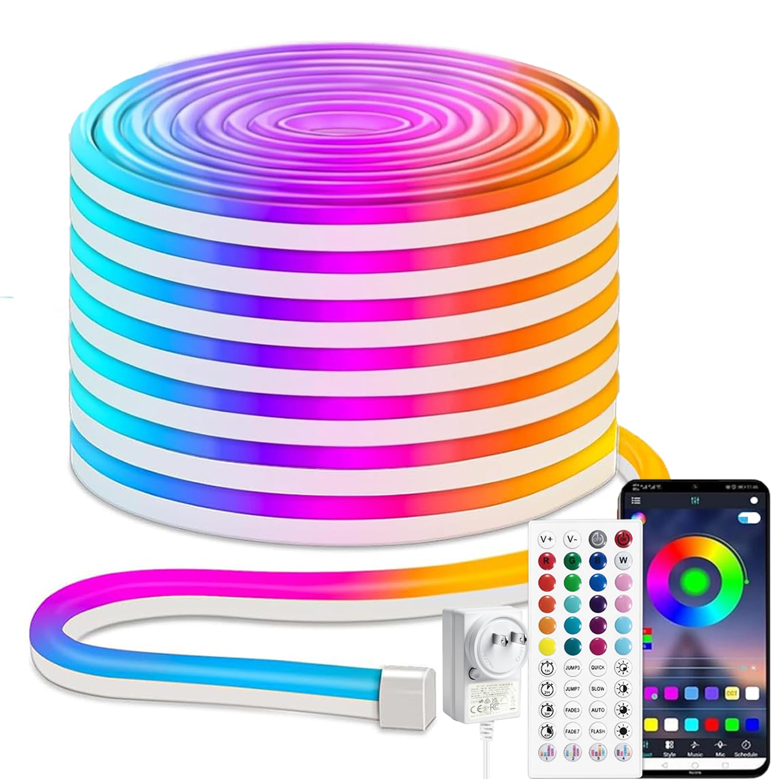 iNextStation RGB Neon LED Strip Lights, 32.8FT, 24V Waterproof, Music Sync, App & Remote Control