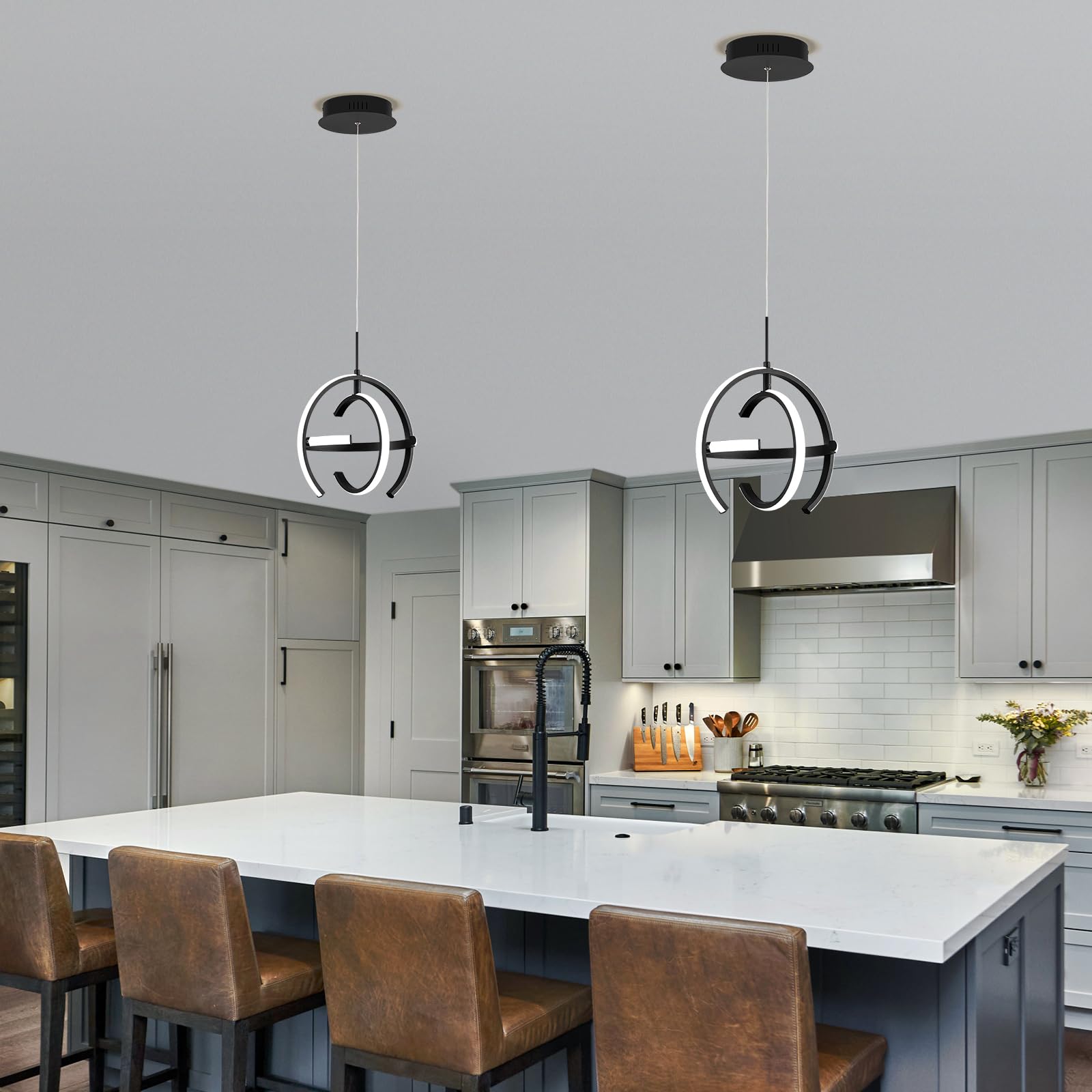 VIOLOEMI LED Chandelier, Modern Black Pendant Light Fixture, 11.81 Inch Globe Ring for Dining Room, Kitchen, Entryway - Model 3019-BK30