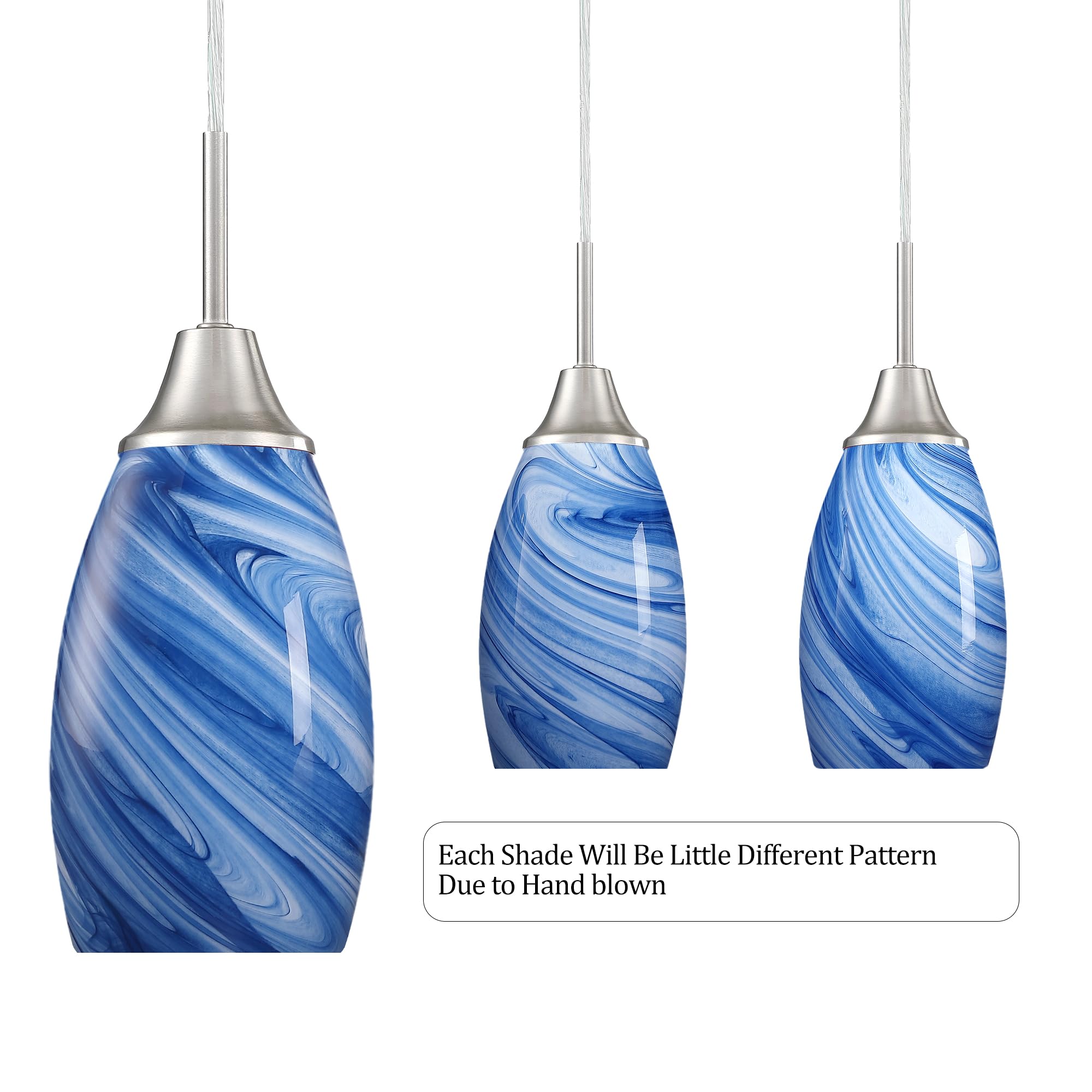 Viinew 3-Pack Glass Pendant Light, Handblown Dark Blue Marble Shade, Mini Hanging Light for Kitchen Island, Dining Room, Foyer, Hallway