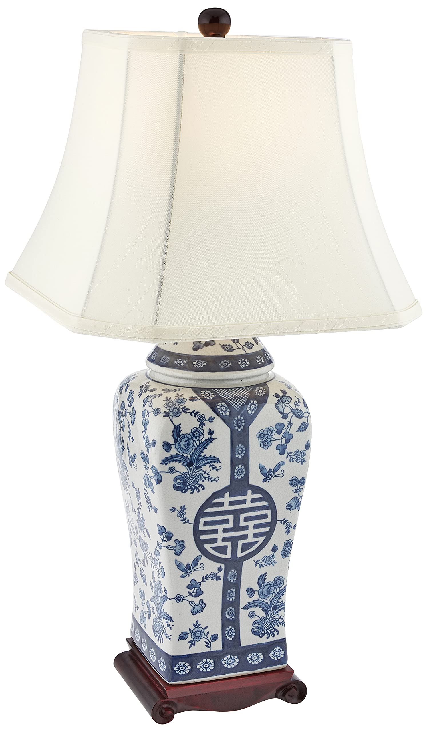 Red Lantern Vase Lamp, 26in Floral Blue & White, Wood and Porcelain, Model LMP-JCO-X2890