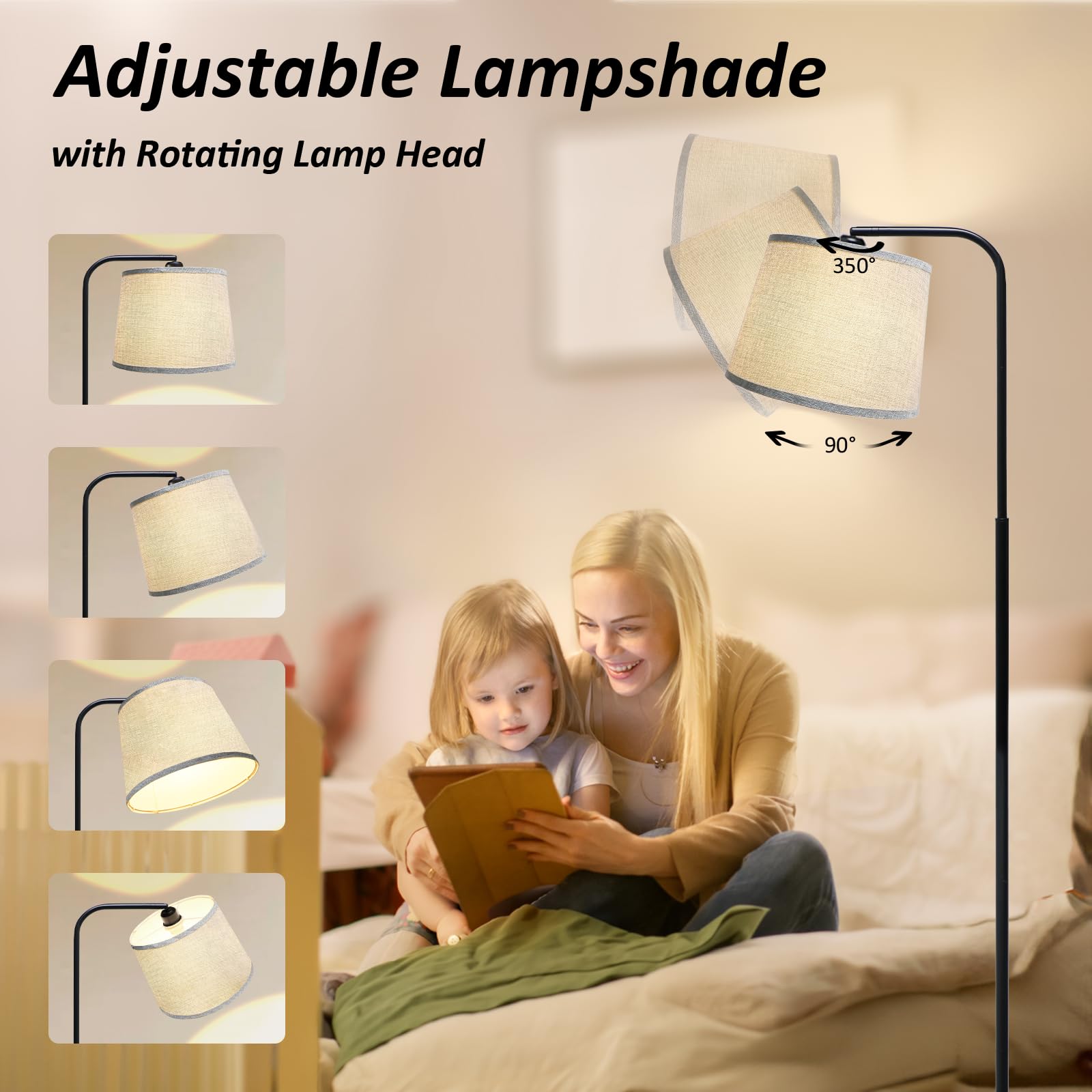 AKASUKI Floor Lamp, 3 Color Temperatures, Metal, Black Base-Grey Shade, Model LT-1125, Includes 9W LED Bulb
