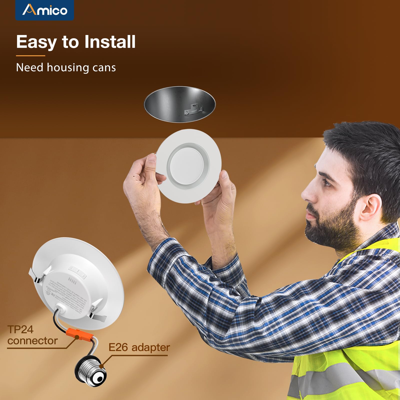 Amico 12 Pack 4 Inch LED Recessed Lighting, 5CCT Dimmable, 700LM, Night Light, ETL & FCC Approved, 2700K-500