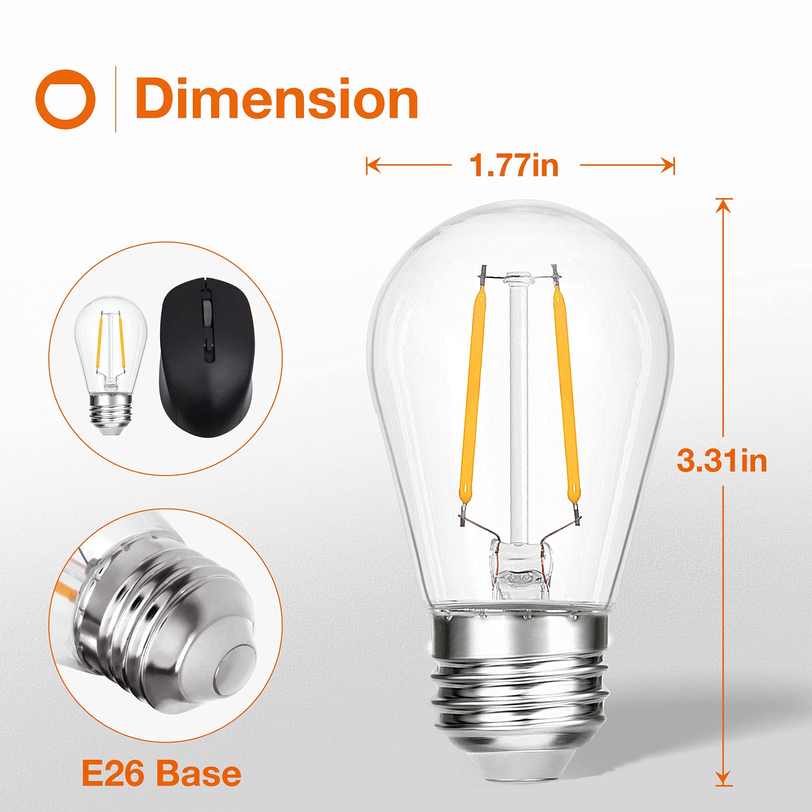addlon LED Replacement Bulbs S14 2W Waterproof E26 Screw Base, Clear, 4 Pack, Shatterproof, Model 112511