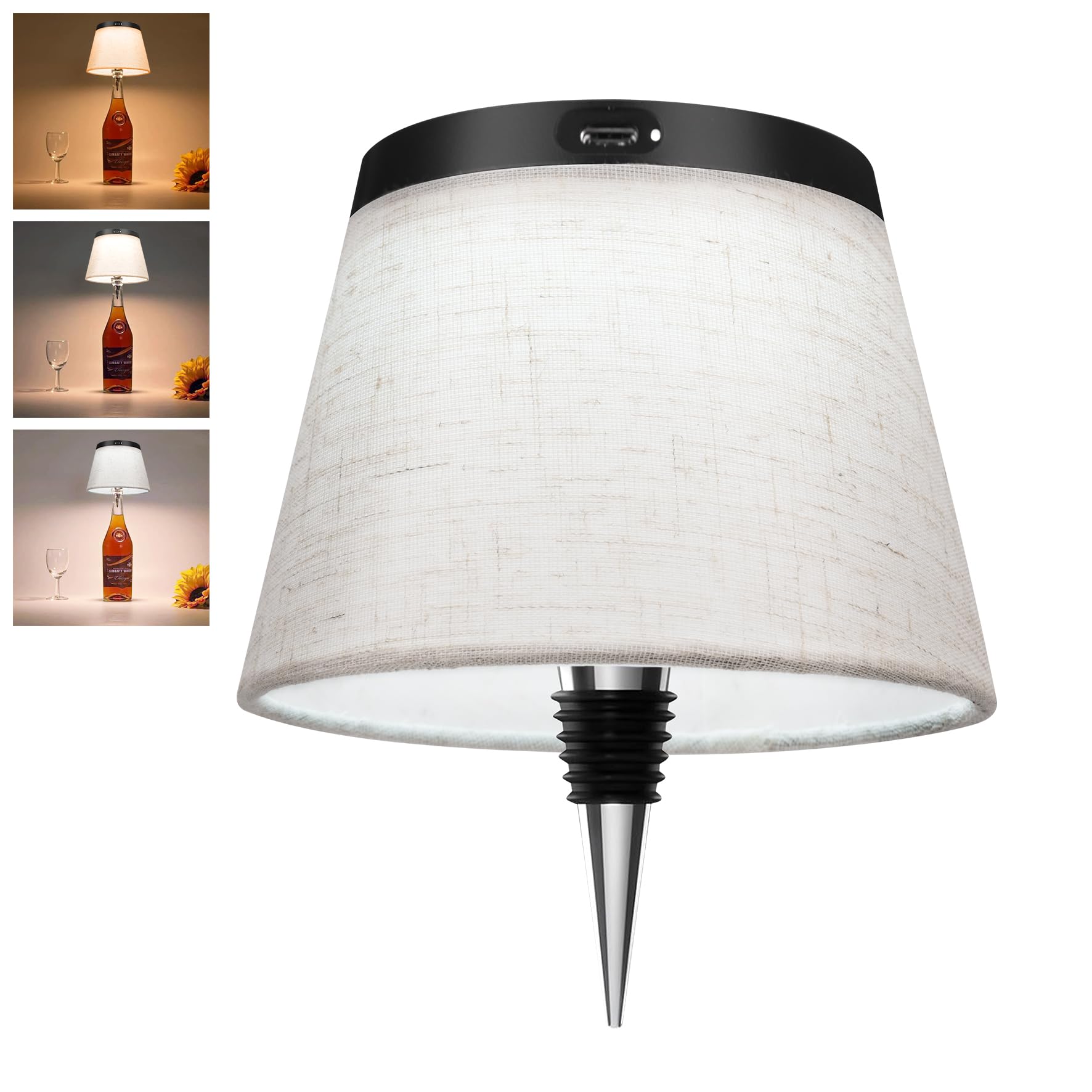 Hoide 2025 New Bottle Lamp - LED Bottle Lights for Beverage & Beverage Bottles  Cordless Lampshade  Whiskey Bottle Top Light  Bottle Stopper Night Light Kit  Beige Fabric