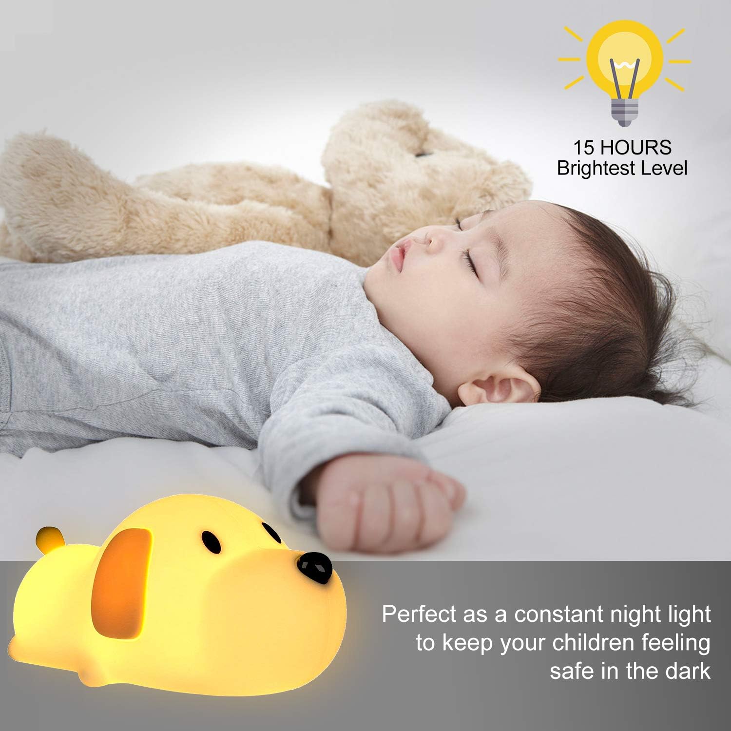 S Nmt Silicone Led Puppy Night Light With Touch Sensor, Timer, Warm & Cool Color Modes For Kids