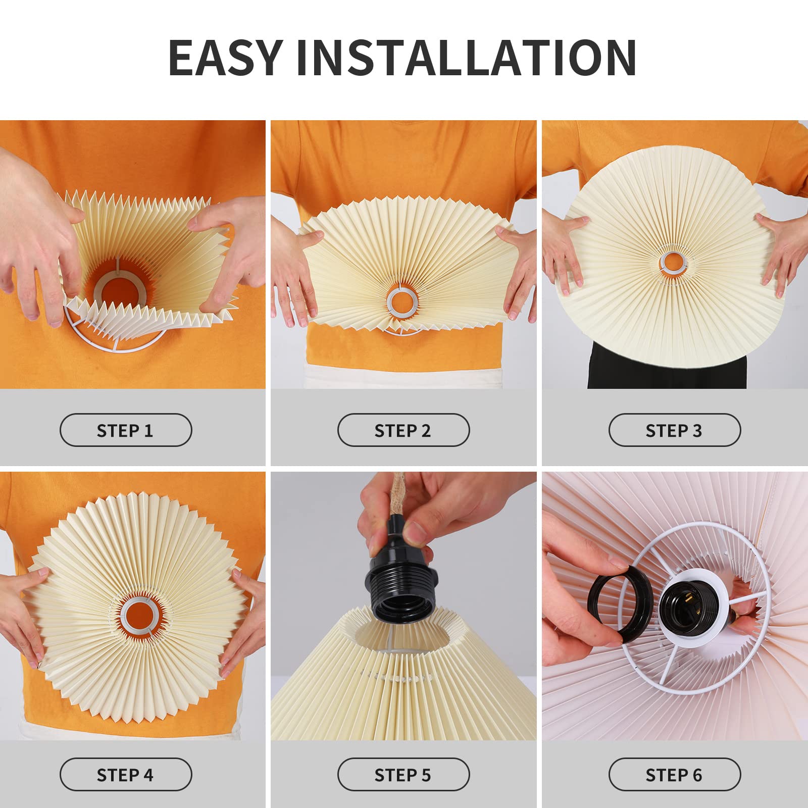 Aomicron Plug In Pendant Light,Hanging Light With15Ft Hemp Rope Cord On/Off Switch And Pleated Lamp Shade,Hanging Light Fixture