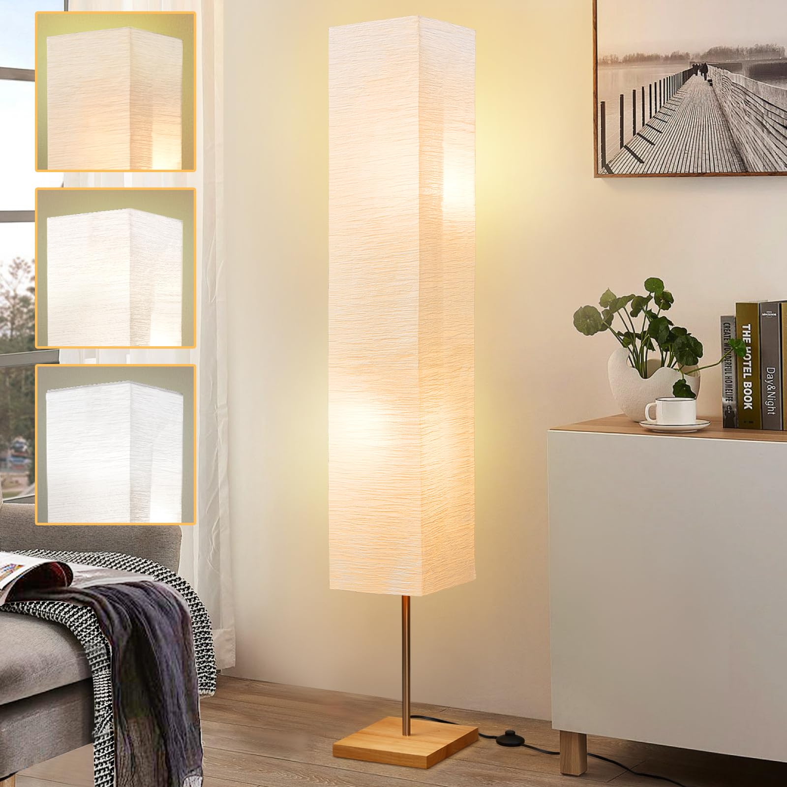 GyroVu 65'' Floor Lamp for Living Room, 3 Way Dimmable Standing Lamp for Bedroom, Corner Floor Lamp for Office& Living Room(Bulb