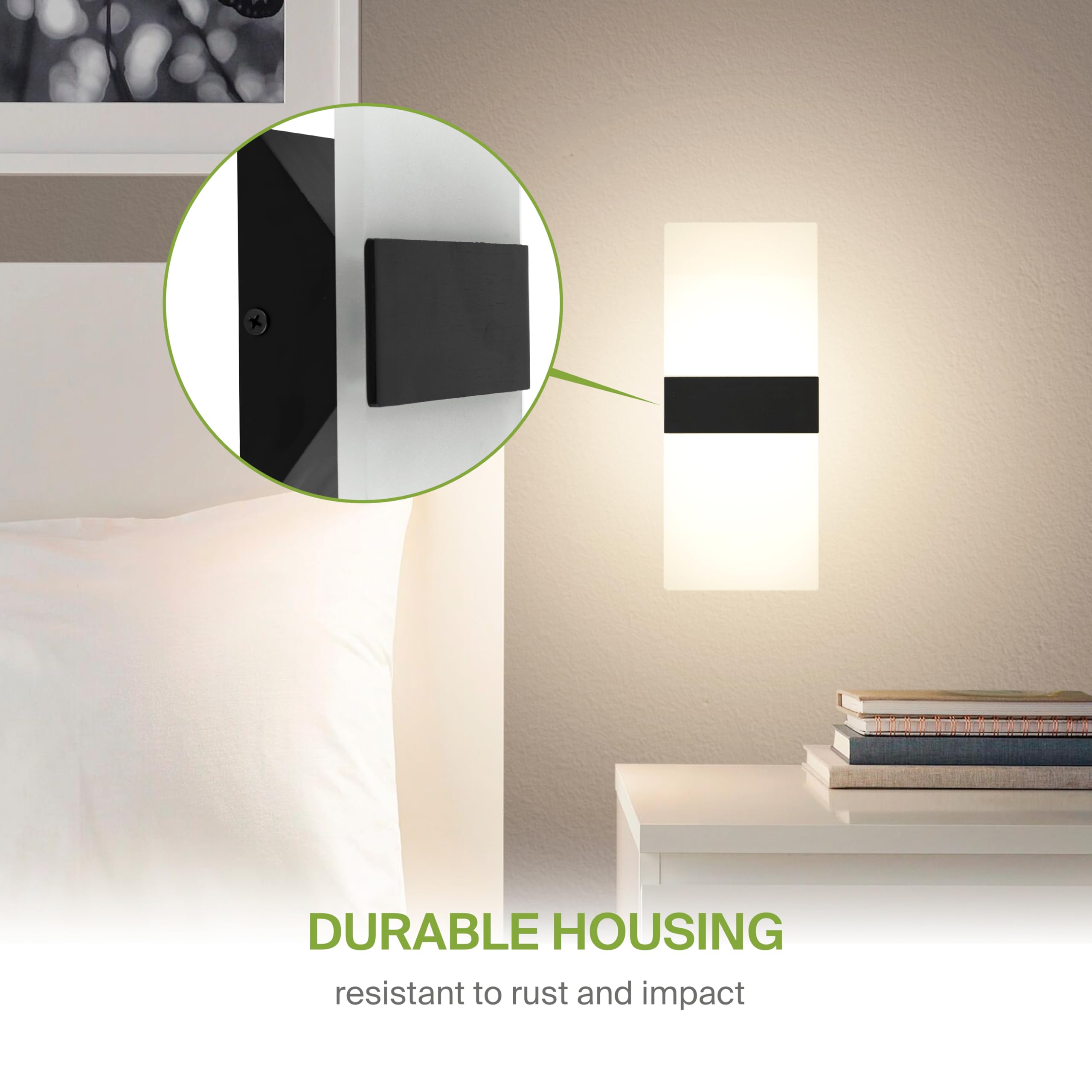 ASD LED Wall Sconce - Modern Dimmable Light Fixture, 14 Inch, Matte Black, 2 Pack, Durable Alloy Aluminum, Frosted Acrylic Glass