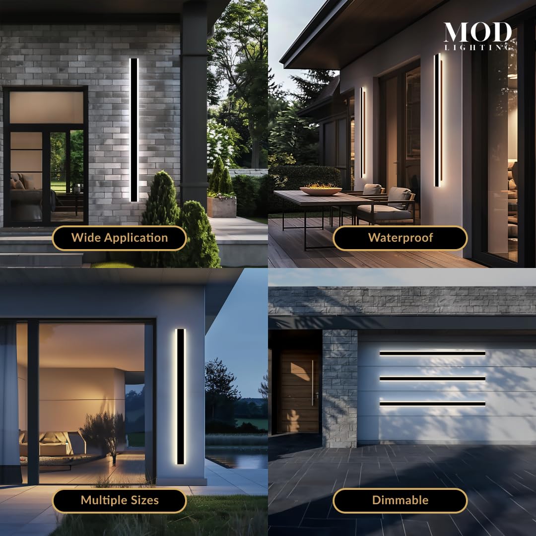 ?????? ???????????????? Haylen | Waterproof Outdoor Wall Light, Led Dimmable With Remote 3000K-6000K, Long Outdoor Porch Lights, Wired Lighting Fixture, Patio Exterior Wall Sconce, 1-Pack (Black, 59")