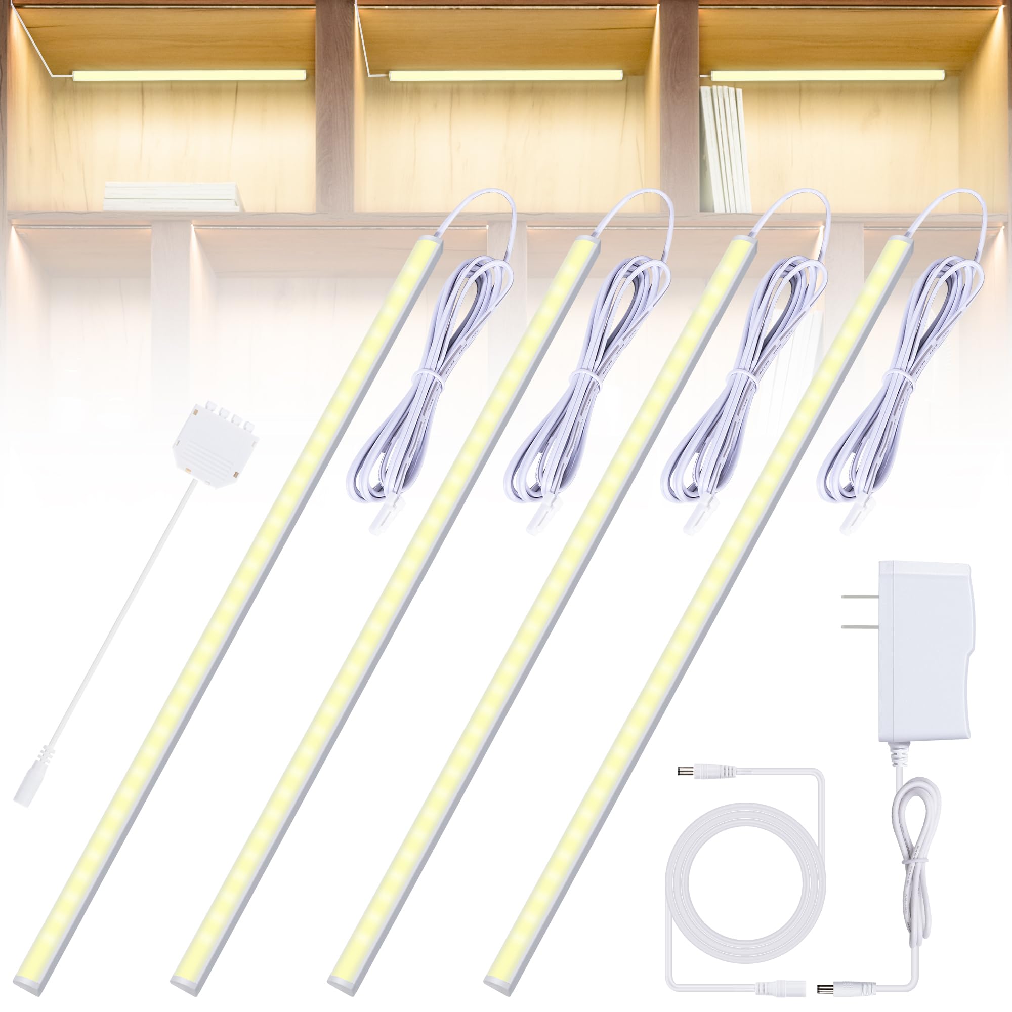 JUSJUBR Display Cabinet Lights, Dimmable Shelf Lighting, 4x12 inch, Aluminum, Natural White 4000K, Model 494ed4c4-e883