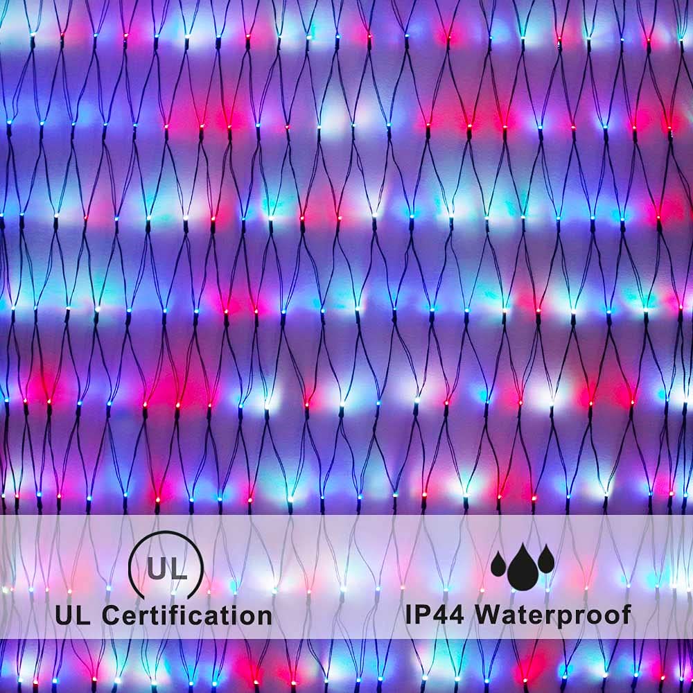 Pooqla RGB Net Lights, Color Changing LED Christmas Mesh, 204 LED, 9.8ft x 6.6ft, Green, Model LR-(1-1000) L-S