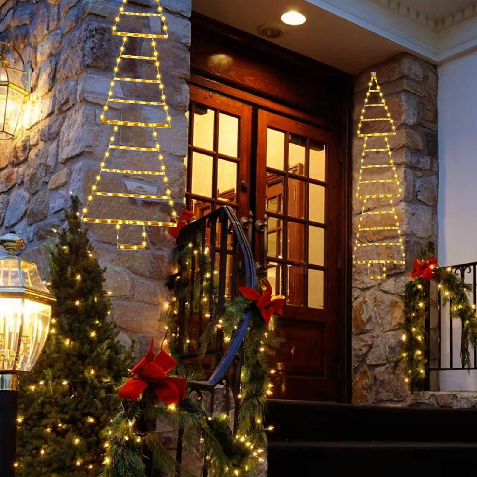 Muyun Led Christmas Light Christmas Tree Ladder Lights,165 Led Super Bright Outdoor Christmas Decorations Lights For Home,Wall,Window,Xmas Tree Decor (4.3Ft/130Cm,Warm White)