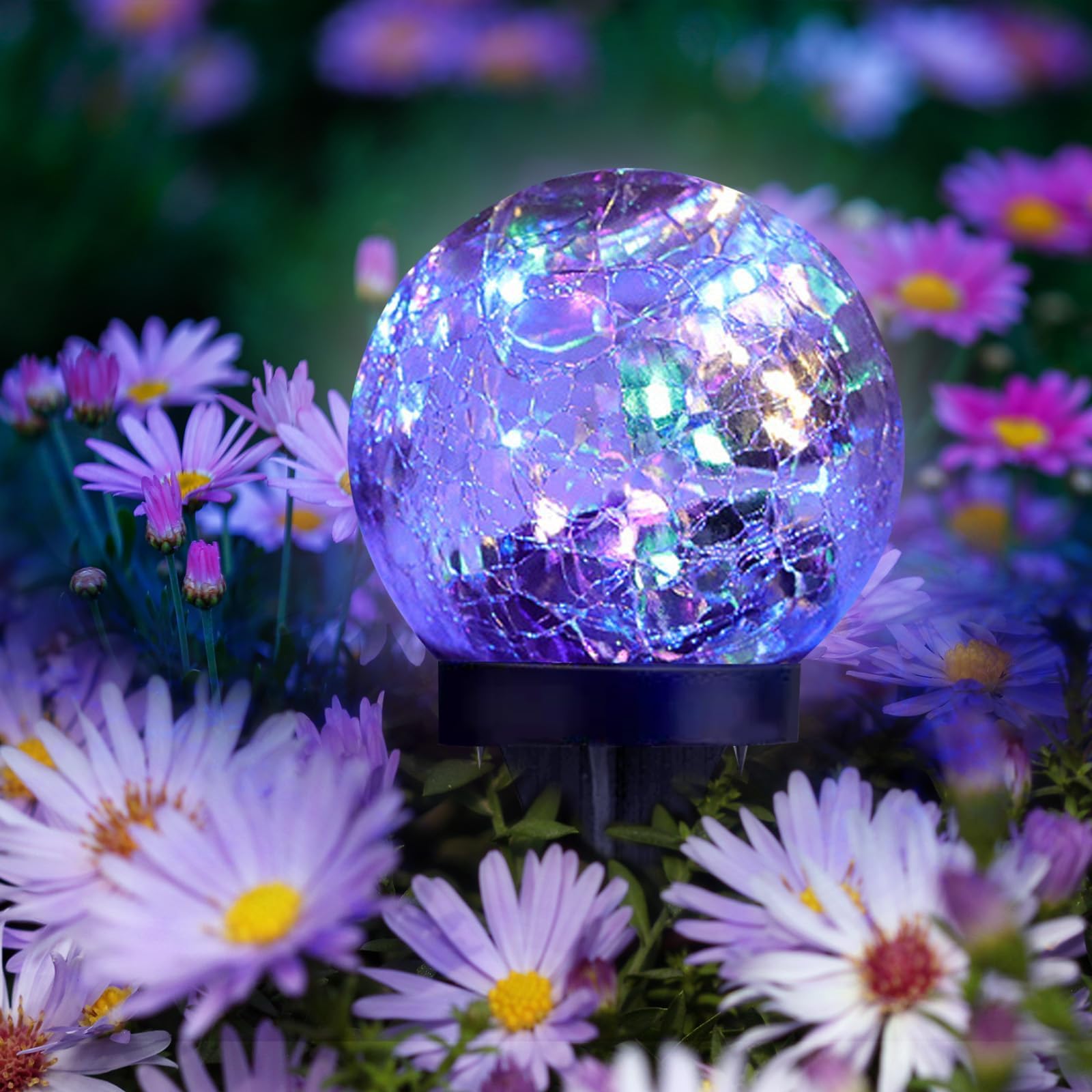SyouHome Solar Garden Lights,  ed Glass Ball, 4 Pack, Waterproof, Multicolor, 4.7in - Decorative for Pathway/Patio/Lawn/Yard