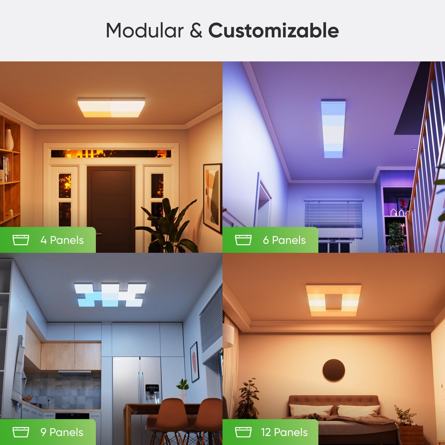 Nanoleaf Smart Ceiling Light - RGBCW LED Flush Mount Fixture, 300x300mm, Multicolor, Model NF083, Dimmable, Music Sync, 16M+ Colors