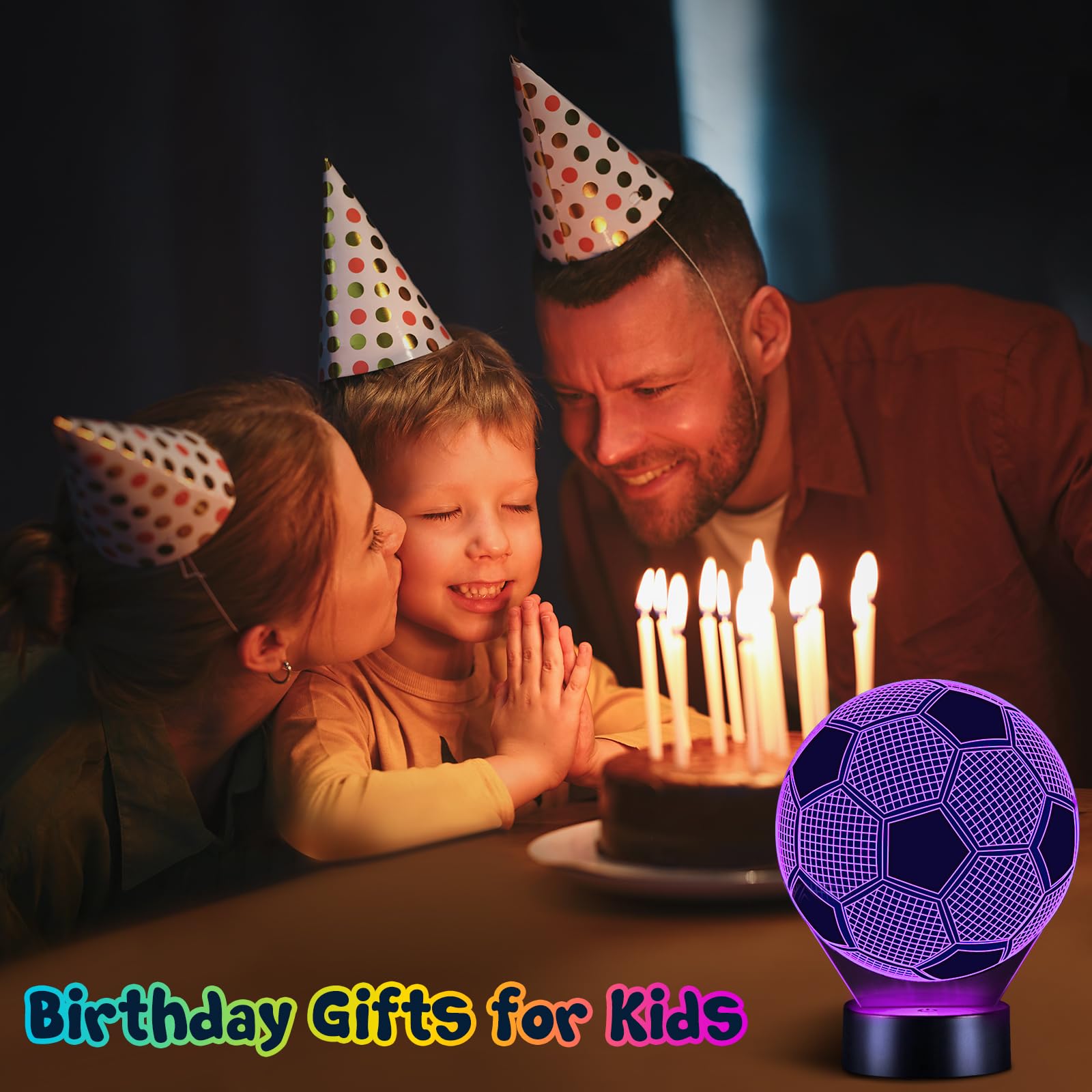 Linkax Soccer Ball 3D Illusion Lamp - Easter Basket Stuffers For Boys Ages 8-13, 16 Color Changing