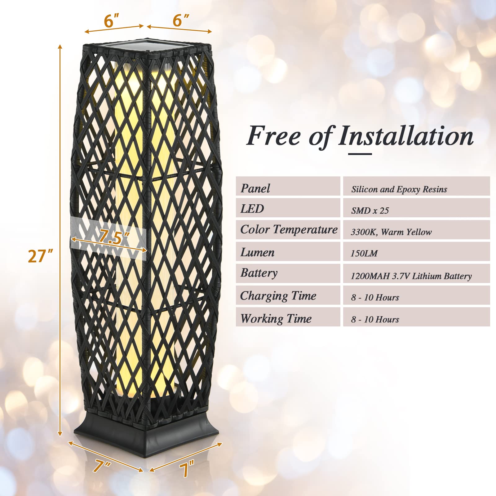 Tangkula 2 Pieces Outdoor Solar Powered Floor Lamps, Ip65 Waterproof Wicker Floor Lamps With Auto On/Off Led Light, Outdoor Deco