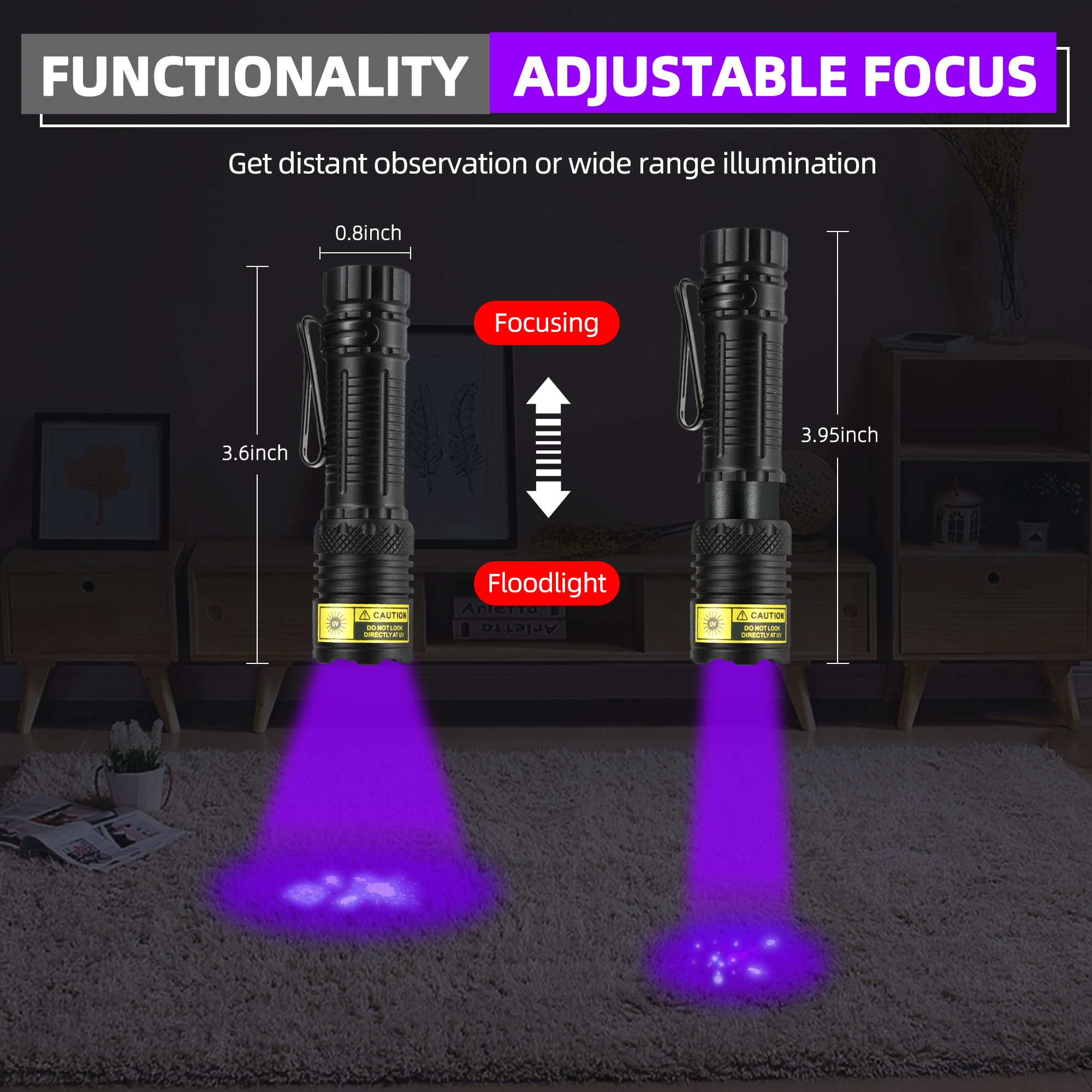DARKBEAM UV Flashlight 395nm - Mini Rechargeable Blacklight, Focusable, Water Resistant, Model B71-395NM, Ideal for Pet Detection