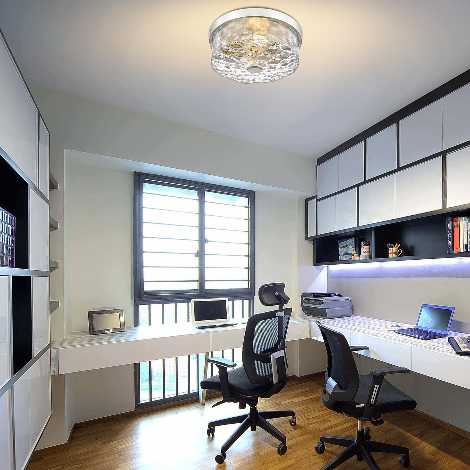 Luminzone Flush Mount Ceiling Light With Water Ripple Glass Shade, Modern 2-Light Ceiling Light Fixtures, Brushed Nickle Finishe