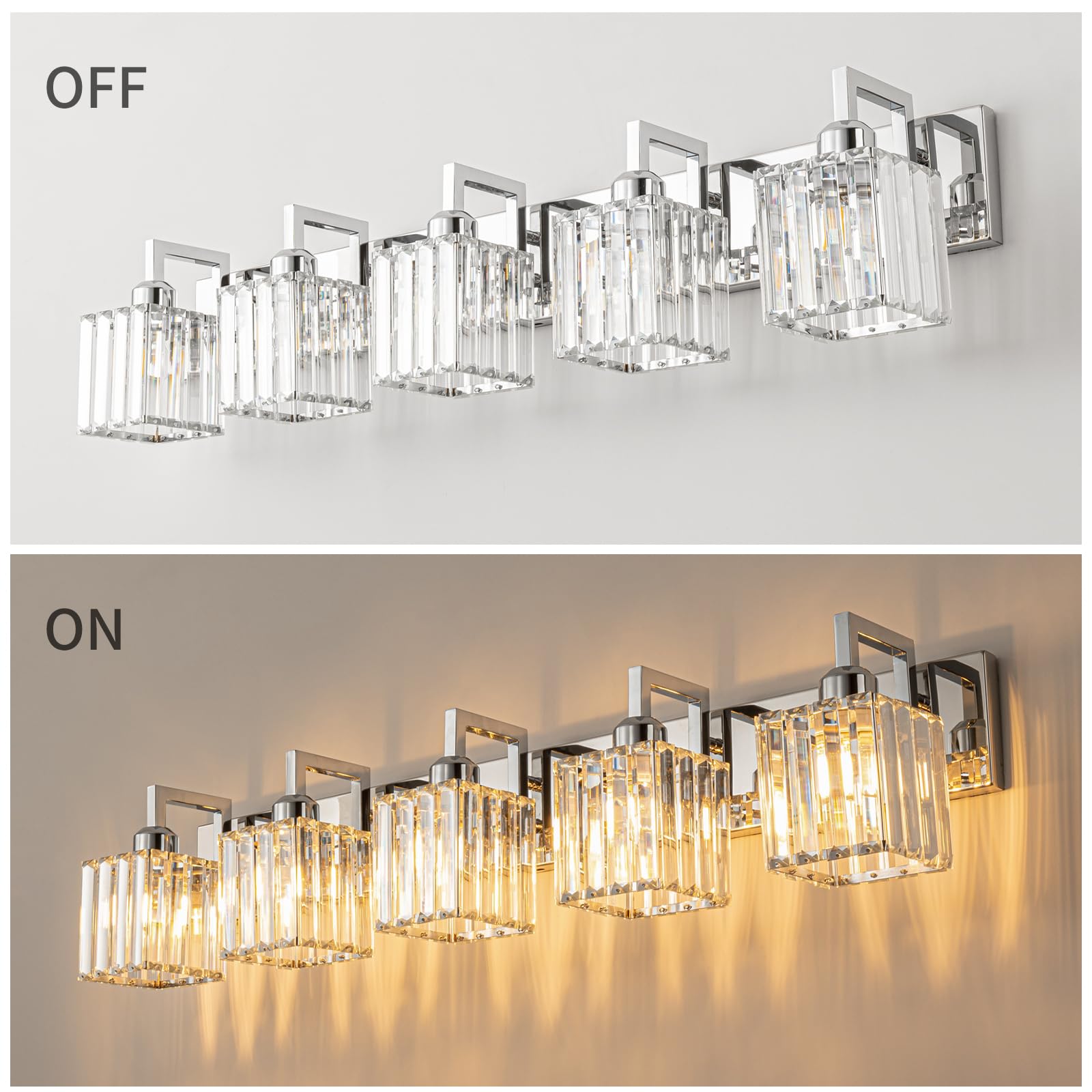 FDPBY Modern Bathroom Vanity Light 5-Light Chrome Crystal Wall Lamp JW-003