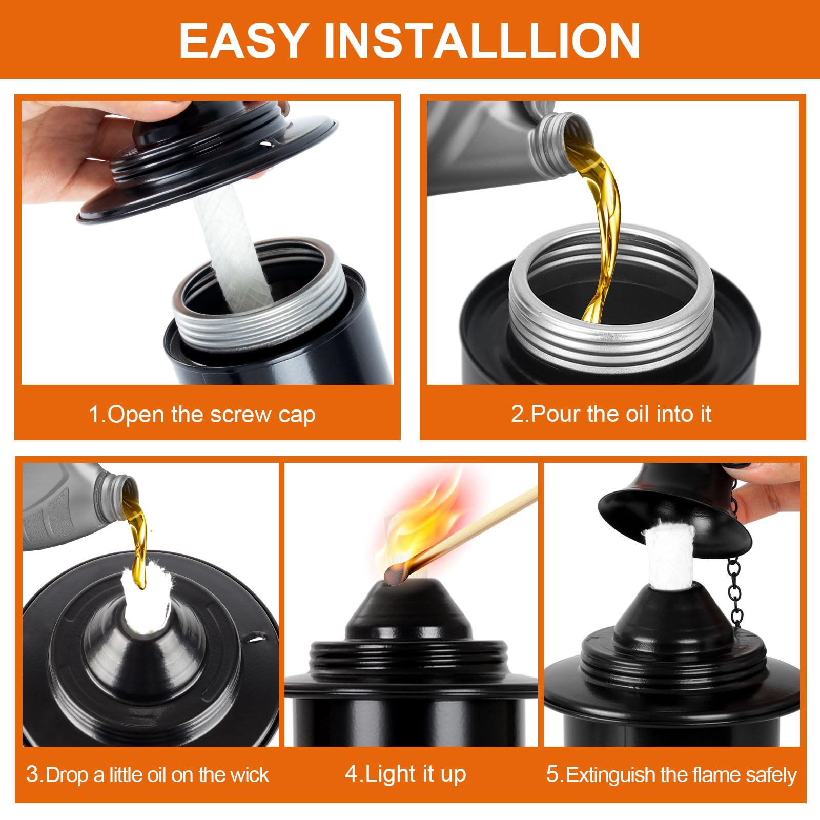 Lunluarai 12Oz Torch Replacement Canisters, Bamboo Lantern Refillable Torches, Decorative Torch Canister Replacement For Yard, Patio, Deck, Garden, Party, Landscap (12Oz-4Pcs)