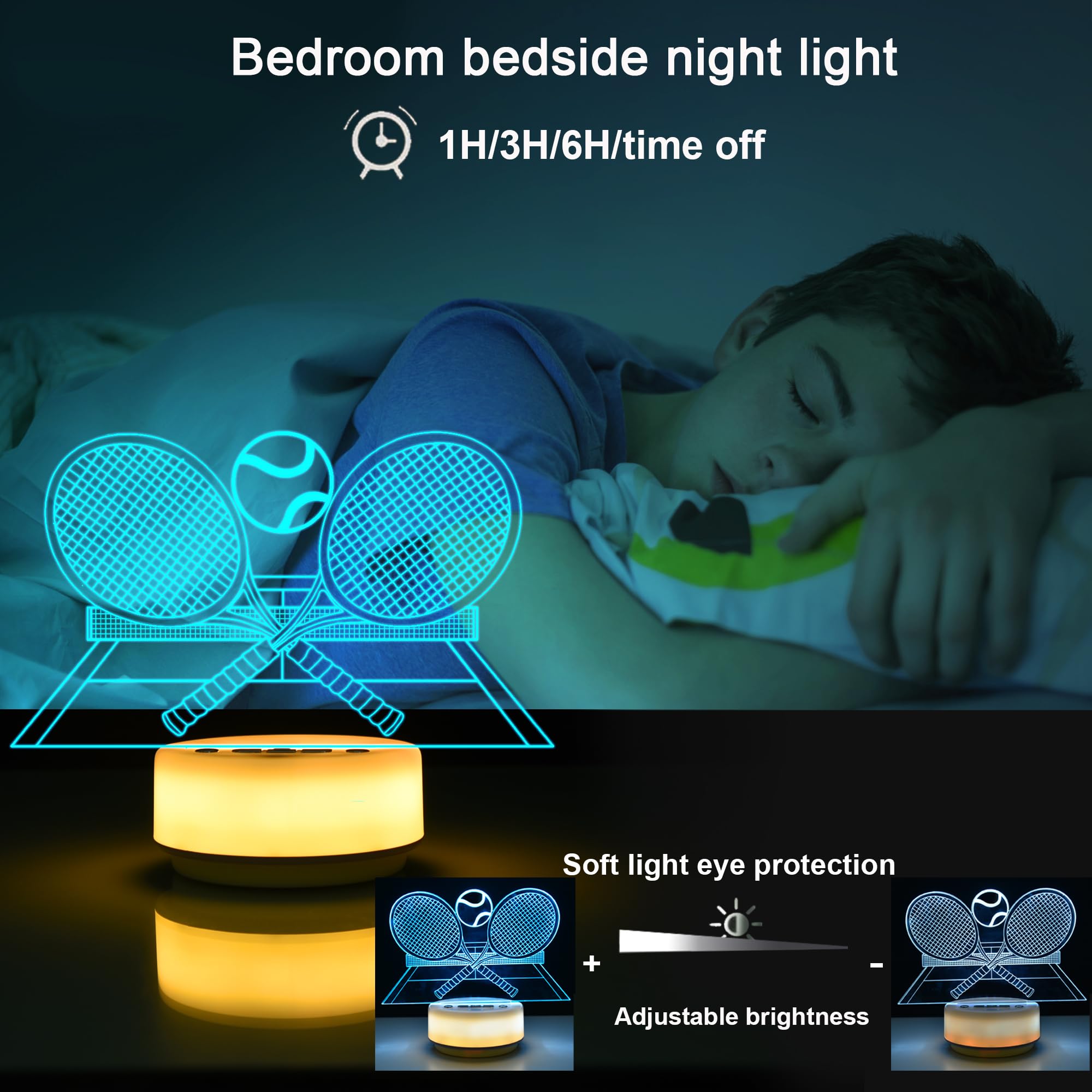 Childrenlive Tennis Gifts Night Light 3D Illusion Led Lamp14 Colors Bedroom Sports Decor Lamp with Remote Control/Buttons +Timer