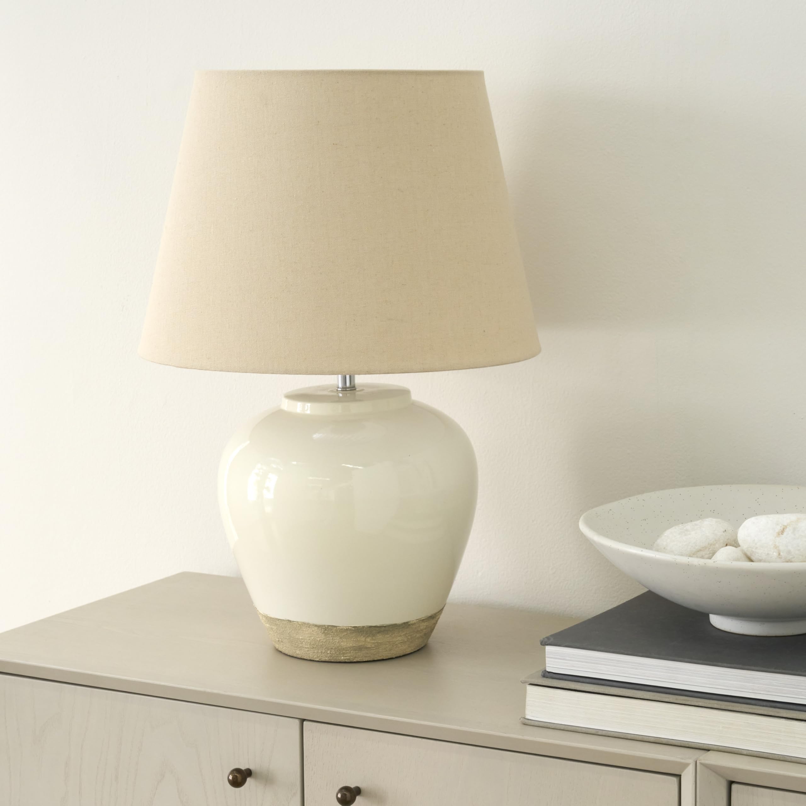 Nourison 20'' White/Sand Farmhouse Ceramic Pot Table Lamp for Bedroom, Living Room, Console, Entryway (Pack of 1)