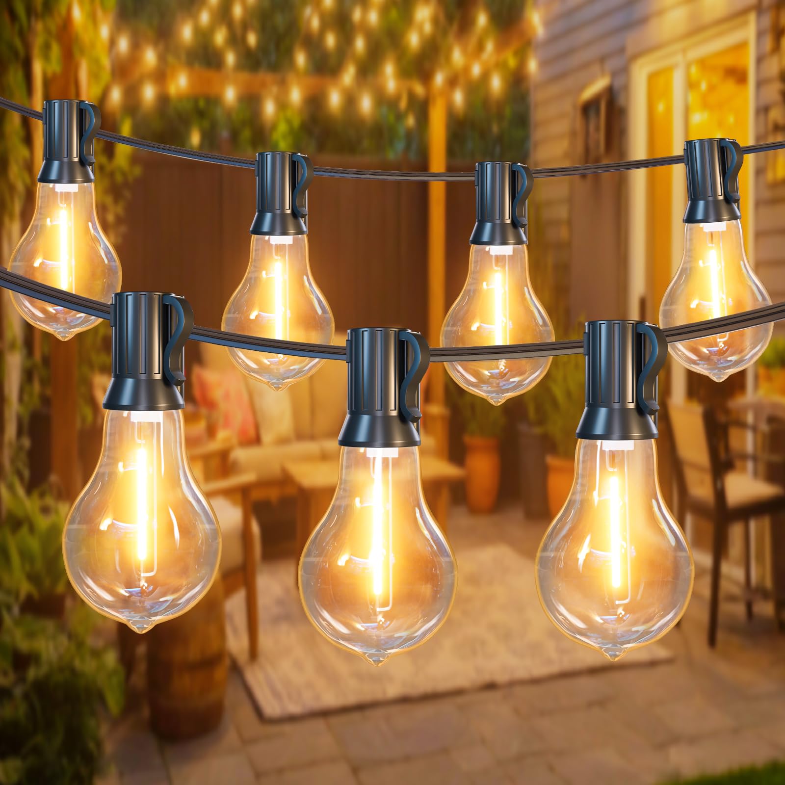 String Lights for Outside 120ft Waterproof with 60+3pcs A39 Shatterproof Edison Bulbs Outdoor String Lights for Patio, Yard, Caf