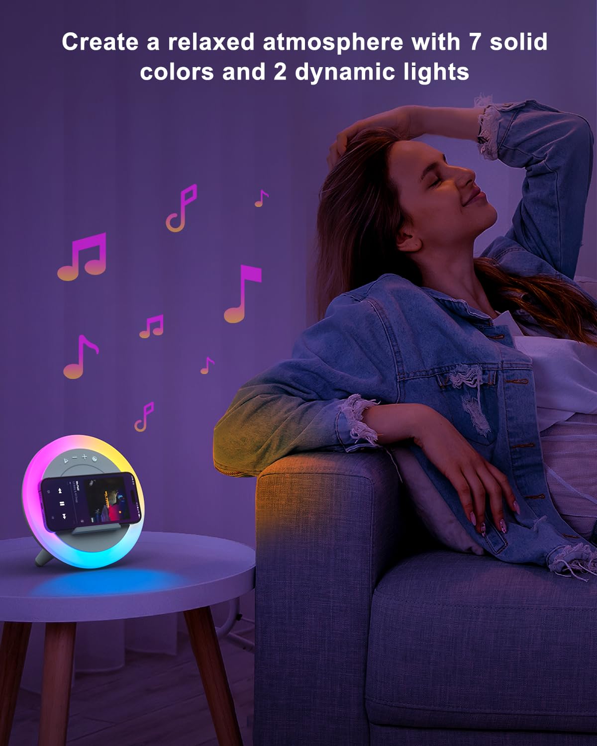 DTIDMI Bluetooth Speaker Night Light, Color Changing LED Lamp, 6.6inch Wireless Charger, White, Model A21