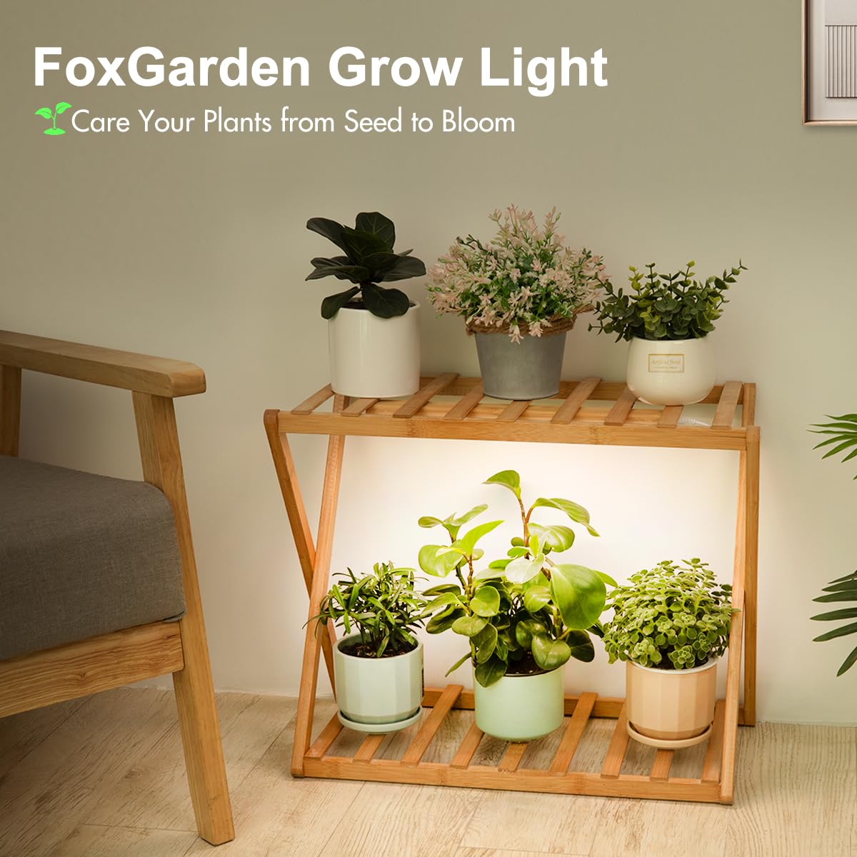 Foxgarden® Grow Light Strip, Bamboo Full Spectrum Plant Grow Light For Indoor Plants, 96 Led Bright Grow Lamp With Auto On/Off Timer 4/8/12H, 4 Dimmable Brightness, 1 Strip With 1 Controller