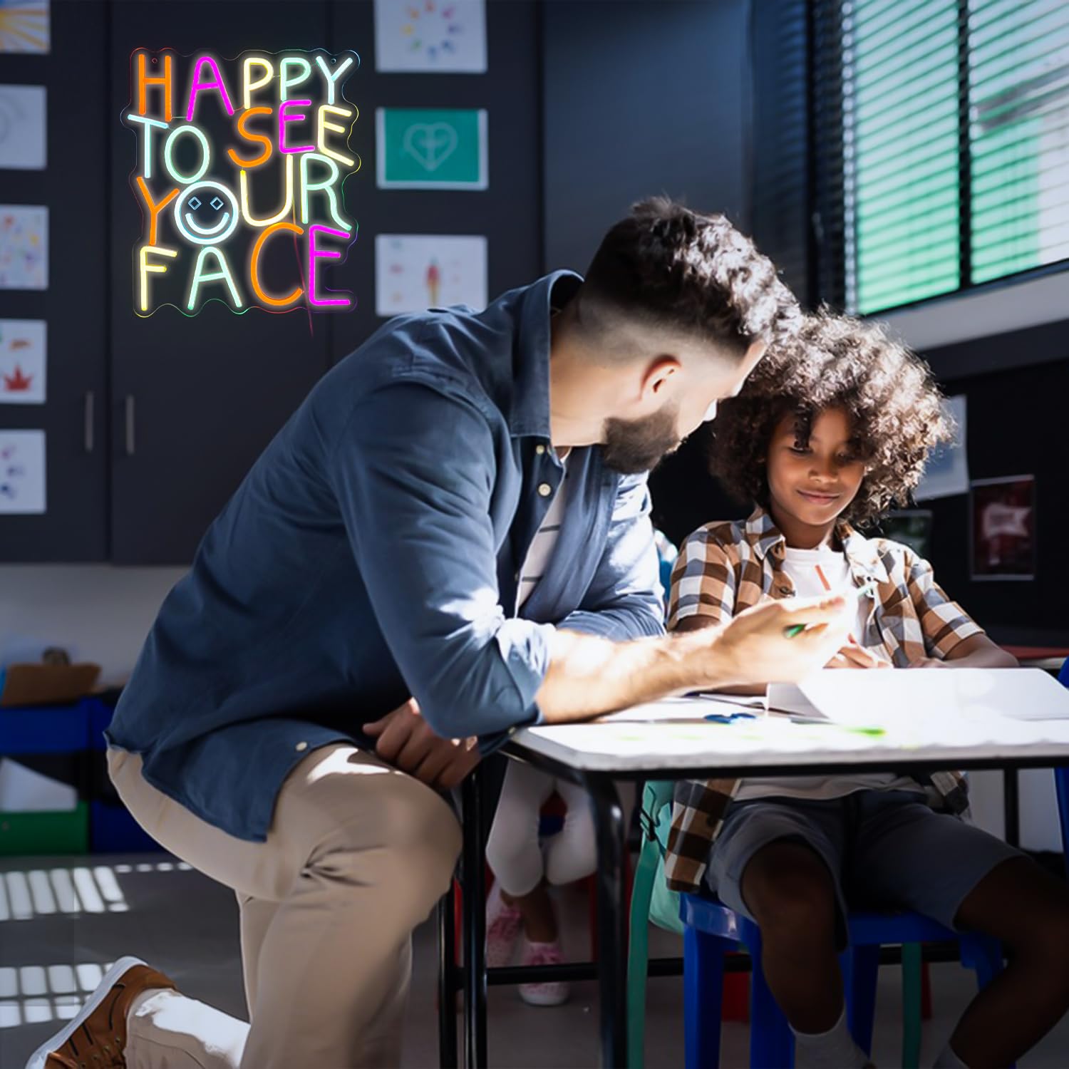 Led Happy To See Your Face Sign - Classroom Decor Inclusive Wall Decoration Welcome Gift Teacher Present For Primary Schools And Kindergartens - Birthday (14.212.6)