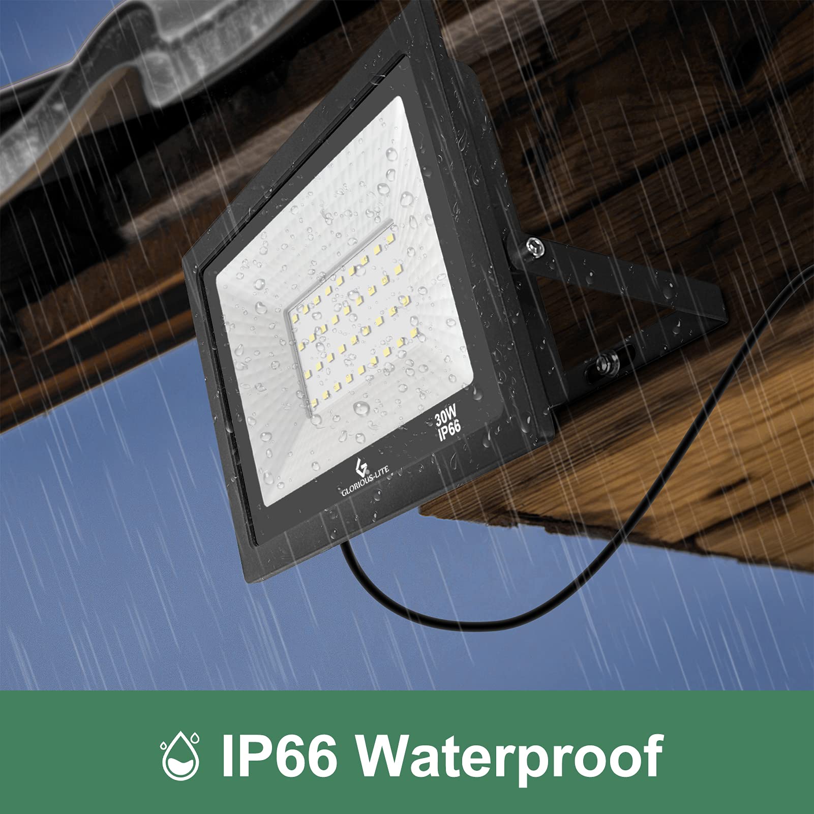 GLORIOUS-LITE 100W LED Flood Lights, 10000LM, IP66 Waterproof, Black, 2 Pack, Model ZSTGD-100W, Daylight White for Outdoor Use