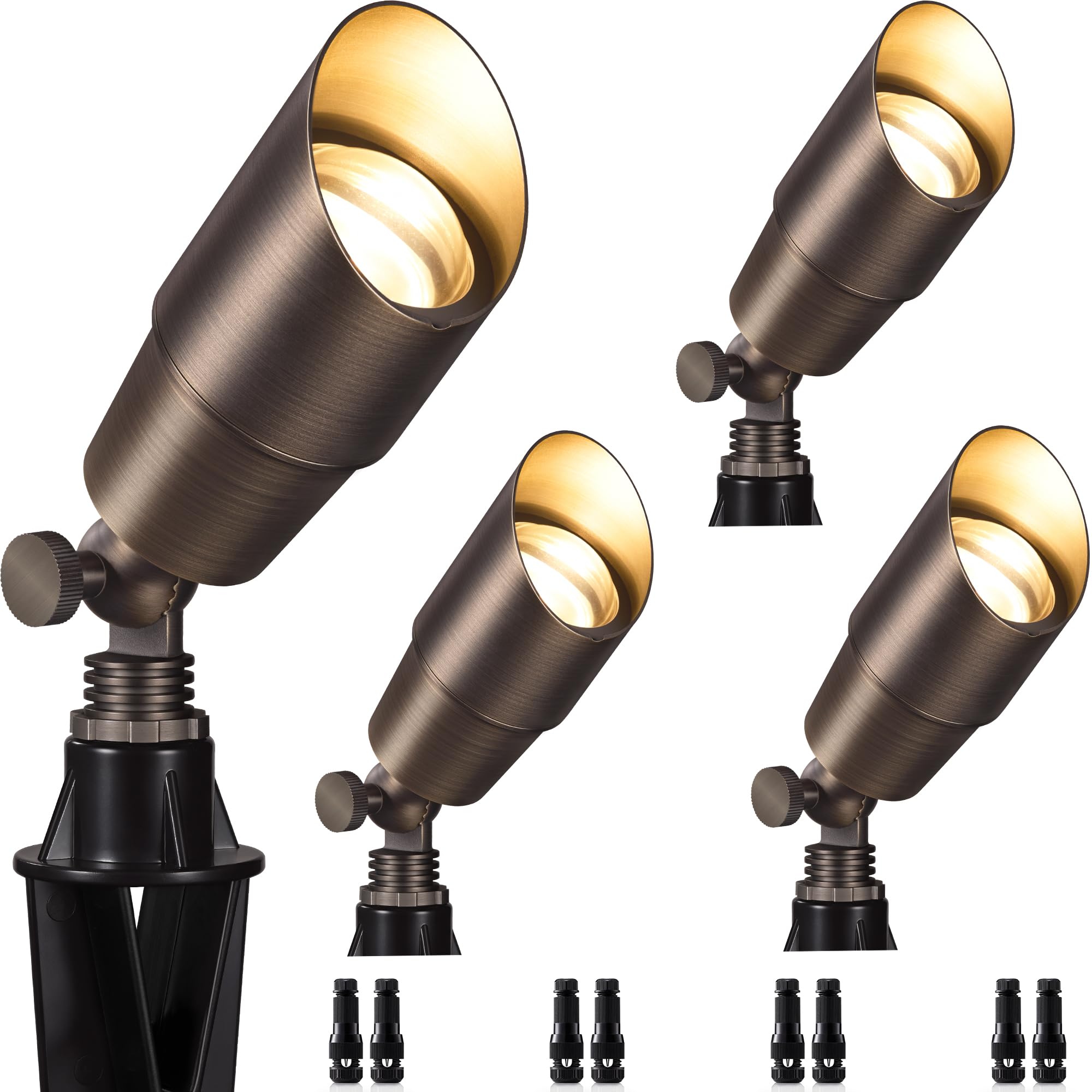 SUNVIE Solid Brass Low Voltage Landscape Lights Outdoor Landscape Lighting 12V Heavy Duty Outdoor Landscape Spotlights for Yard 