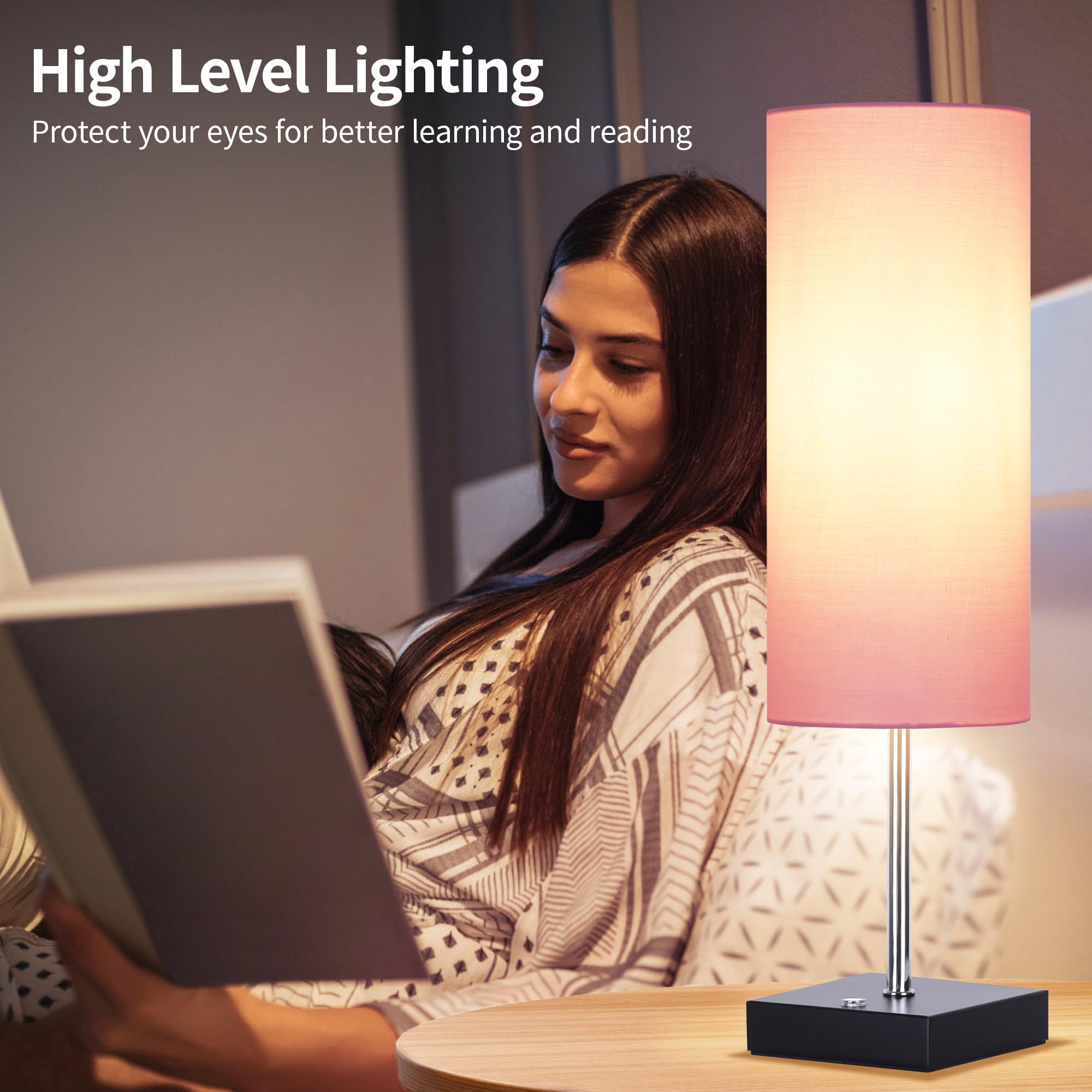 AVV Cordless Table Lamp - 5000mAh Battery, Touch Control, 3 Modes, 18 Inch, Pink, Model RD-BTL4W-002