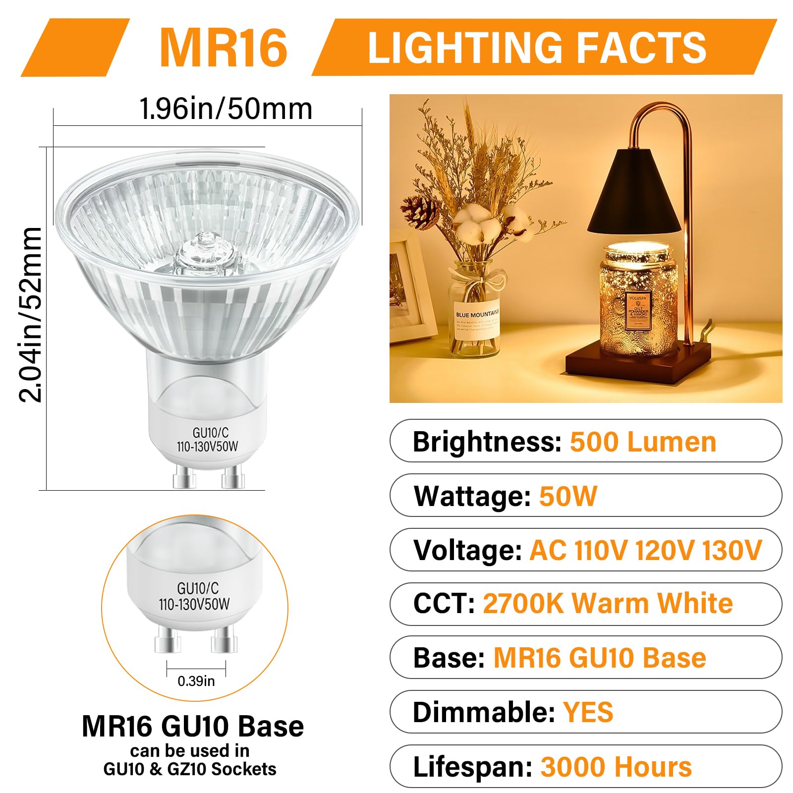 Gaormii Gu10 Halogen Light Bulbs 120V 50W Mr16 Light Bulbs For Track & Recessed Lighting,Range Hood Lights,Candle Warmer Lamp,Di