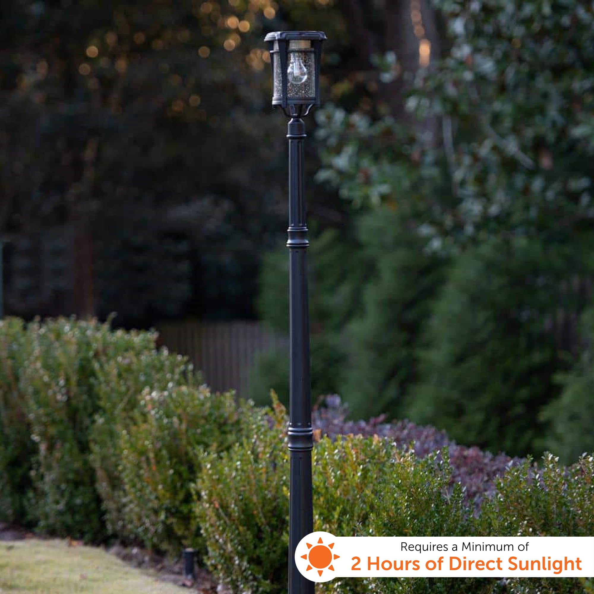 Gama Sonic Aurora Bulb Solar Light, 50 Lumen, Black Cast Aluminum, Tempered Glass, Lamp with Post, 2700K Warm White