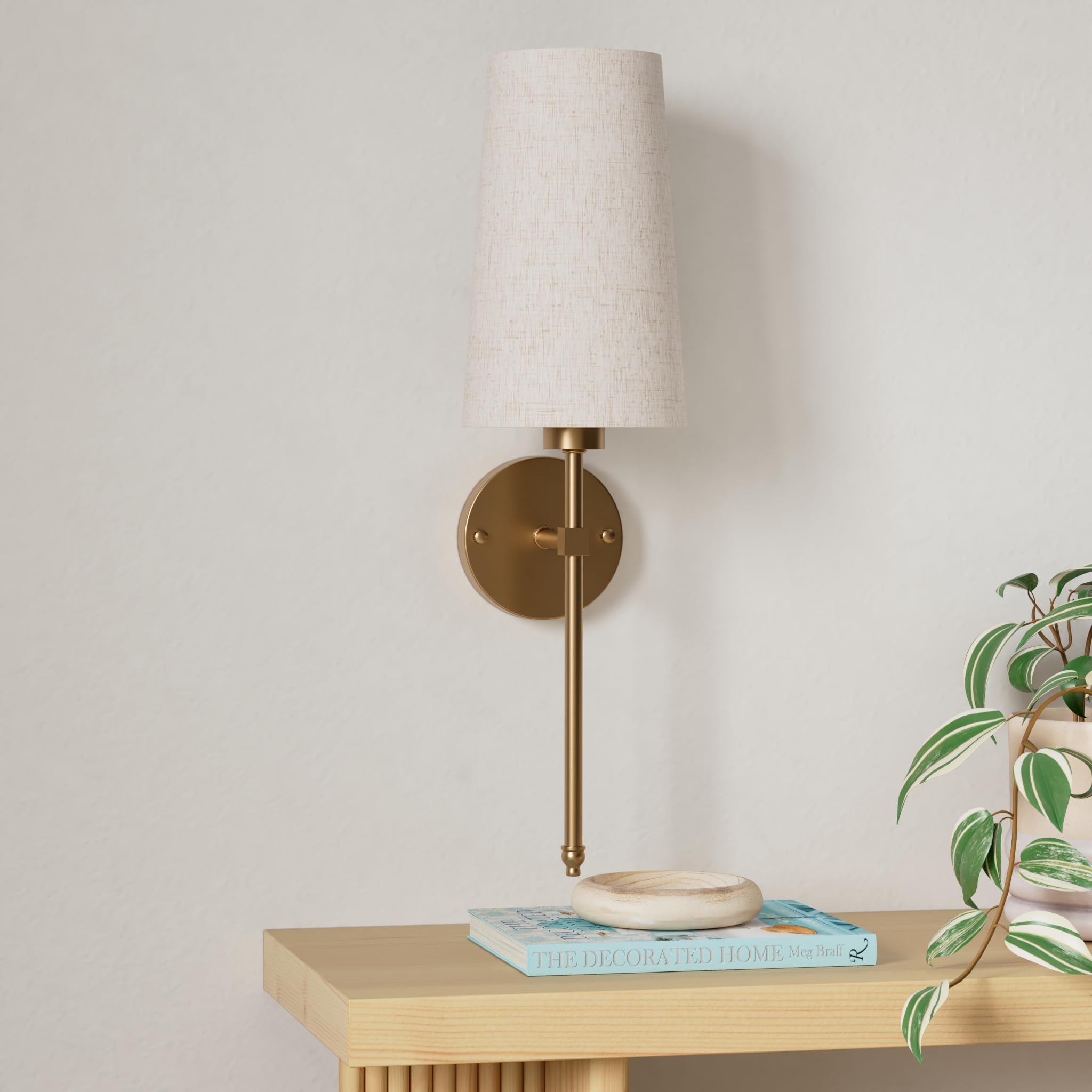 YHCDLAMP Battery Operated Wall Sconce Set of Two with Remote Control, Dimmable, Fabric Linen Shade, Bronze, Model YHCDLAMP