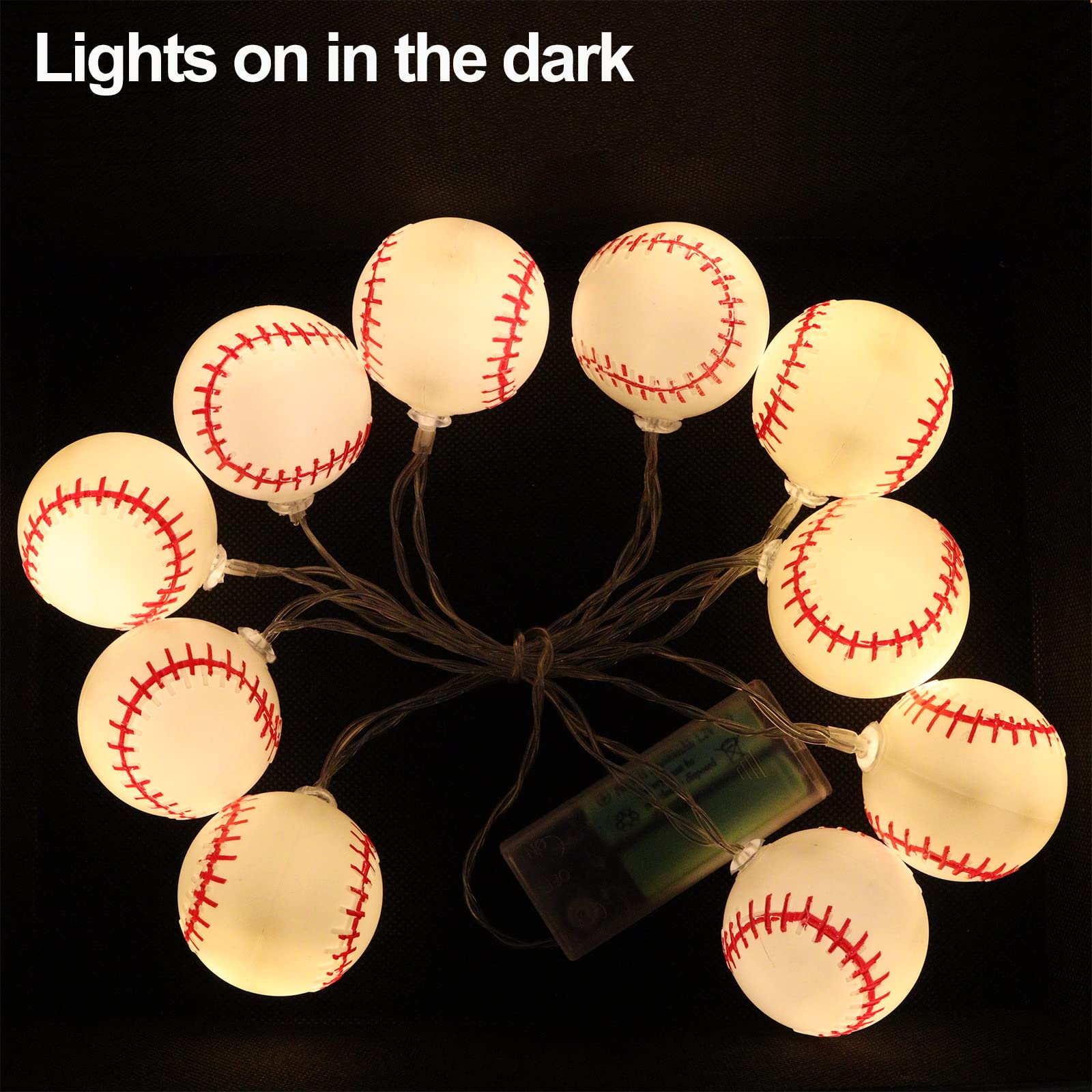 Yayfazy Baseball String Lights, 6.5Ft Timer, 10 Led Warm White, Battery Operated Decor For Kids Room & Sports Parties, Model Bs001