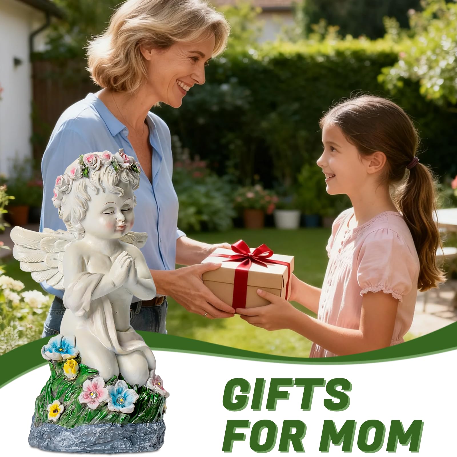 Pohabery Angel Garden Decor Solar Angel Figurines With Flower Lights Birthday Gifts For Women Angel Statue For Patio Lawn Yard Balcony Home Decor