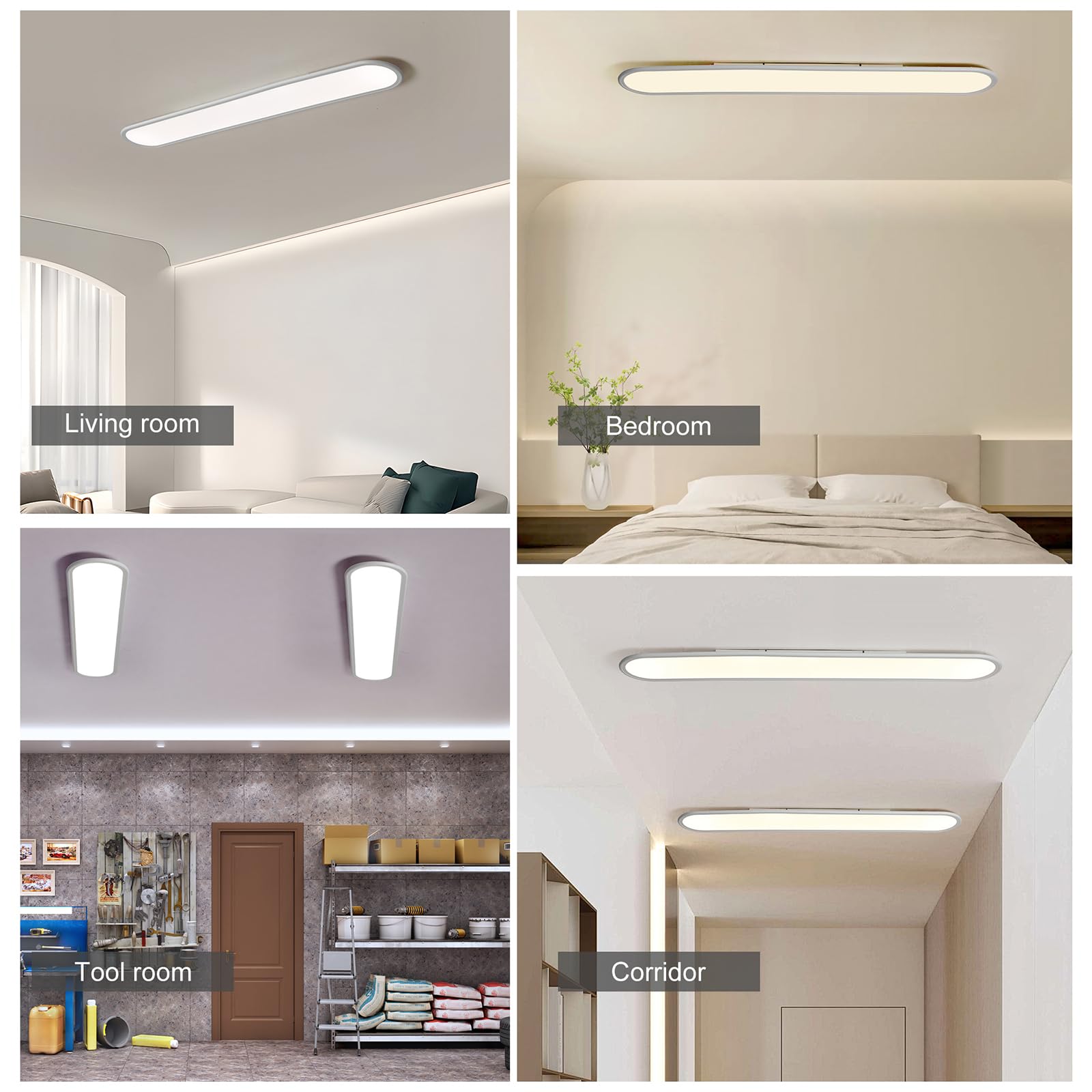 Ganeed 4.59Ft 60W Dimmable Modern Led Linear Kitchen Ceiling Lamp  High Brightness Flush Mount Low Profile Long Ceiling Light Fixture For Shop Lighting Home Closet Laundry  White